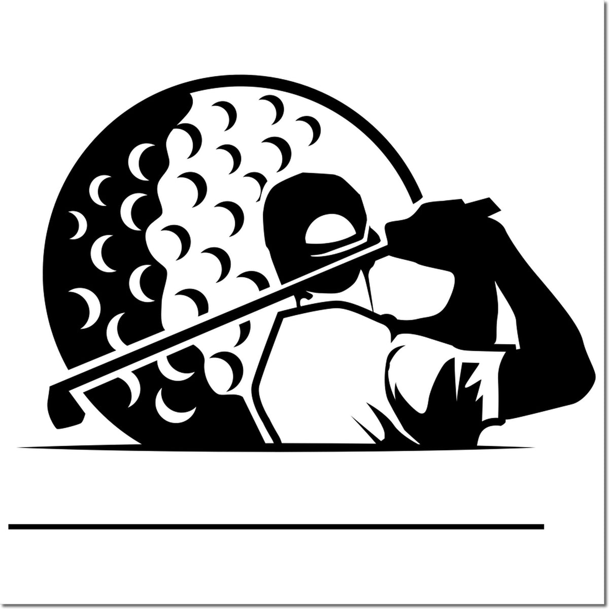 Black stamp and seal logo with a hand holding an applicator over a crescent-patterned circular emblem on white.