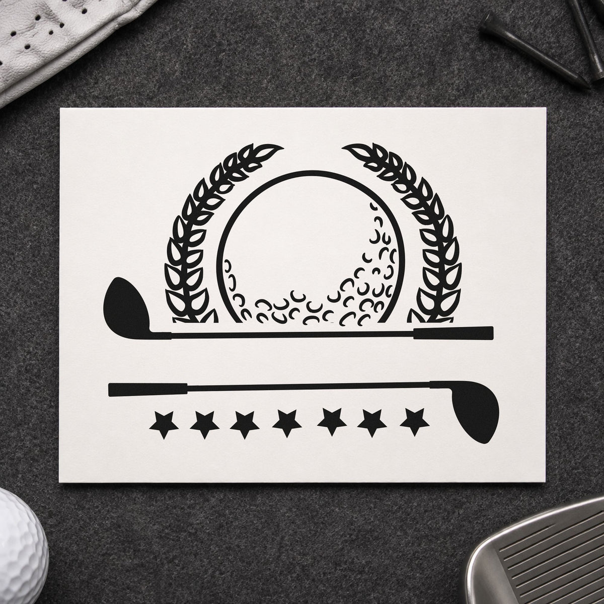 Golf Laurel Stars Banner craft stamp in black ink on cardstock, an easy option for school season album page.