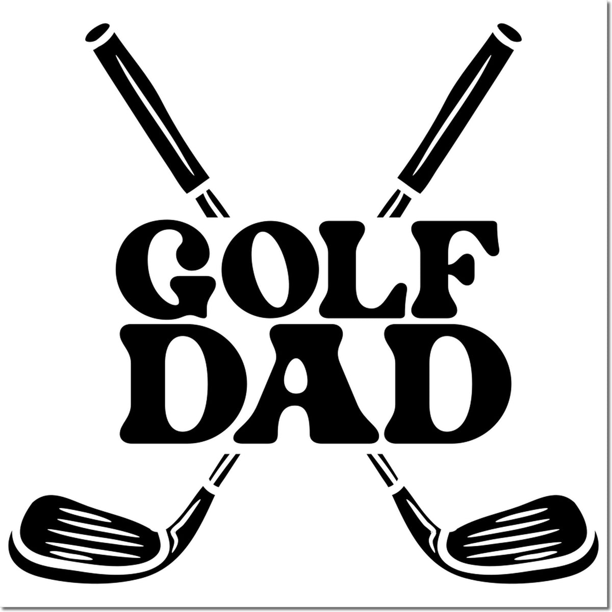 Black GOLF DAD seal stamp with crossed golf clubs and golf balls on a white background