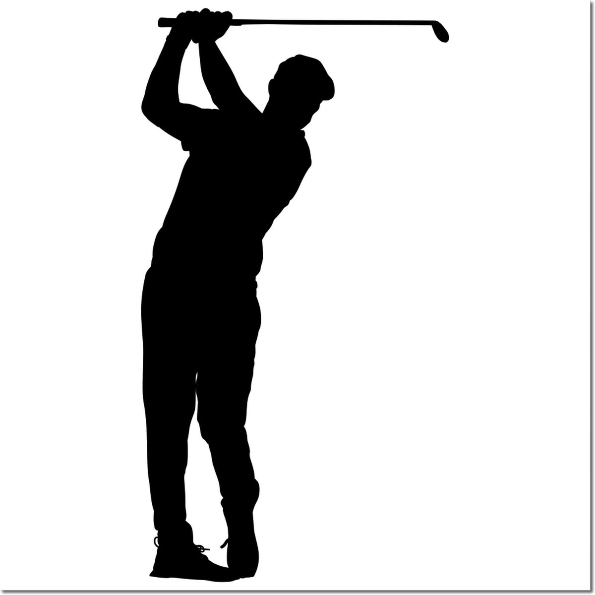 Black golfer swinging club silhouette, stamp and seal design in black on white background
