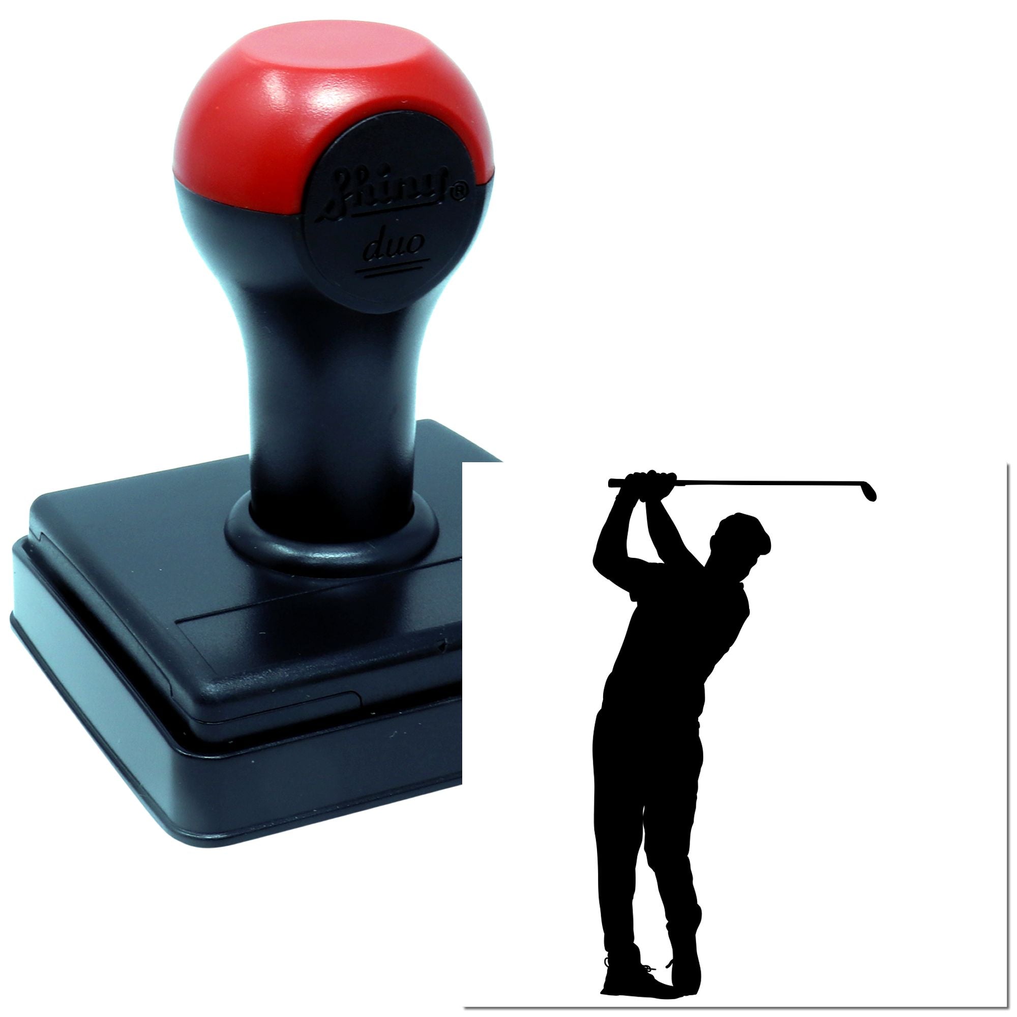 Duo Black Silhouette Golfer In Swing Hand Stamp