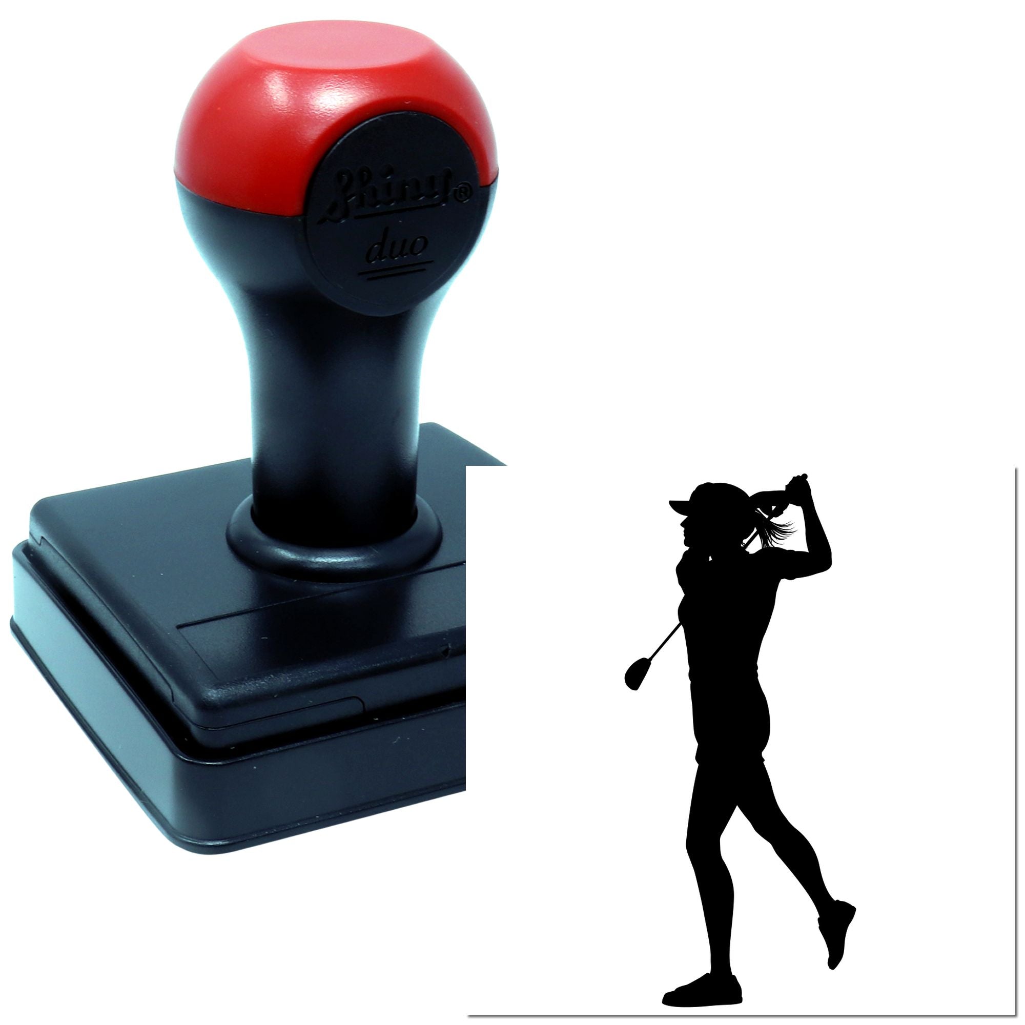 Duo Female Golfer Silhouette Mid-Swing Elegance Hand Stamp
