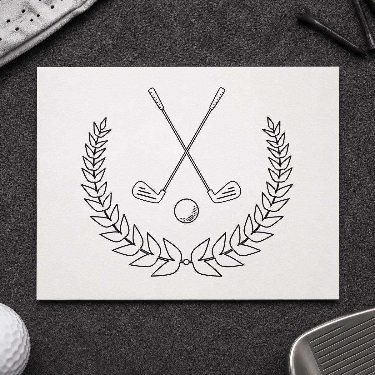 Crossed Clubs Leafy Laurel craft stamp in black ink on cardstock, an easy option for event weekend album page.