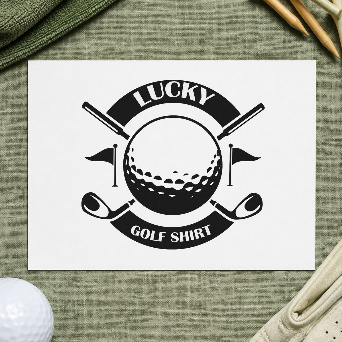 Lucky Golf Shirt Badge craft stamp in black ink on cardstock, an easy option for routine album page.