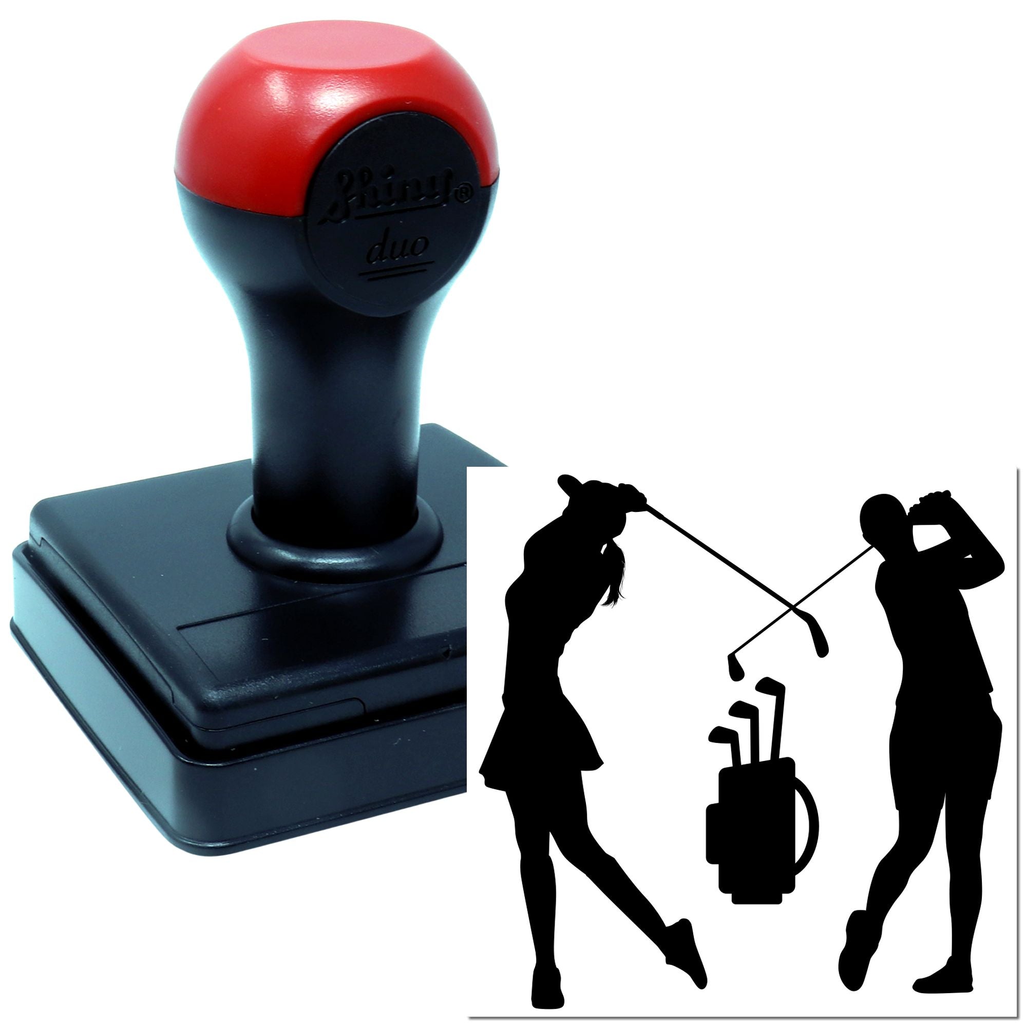 Duo Silhouetted Golfers With Crossed Clubs Hand Stamp