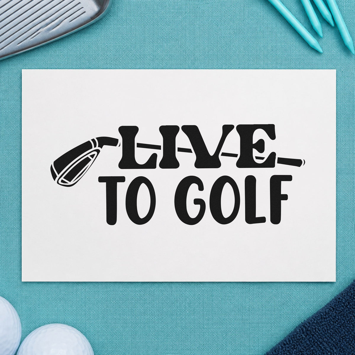 Live To Golf Club rubber stamp printed in black ink, ready for tee time sheet and similar paper crafts.