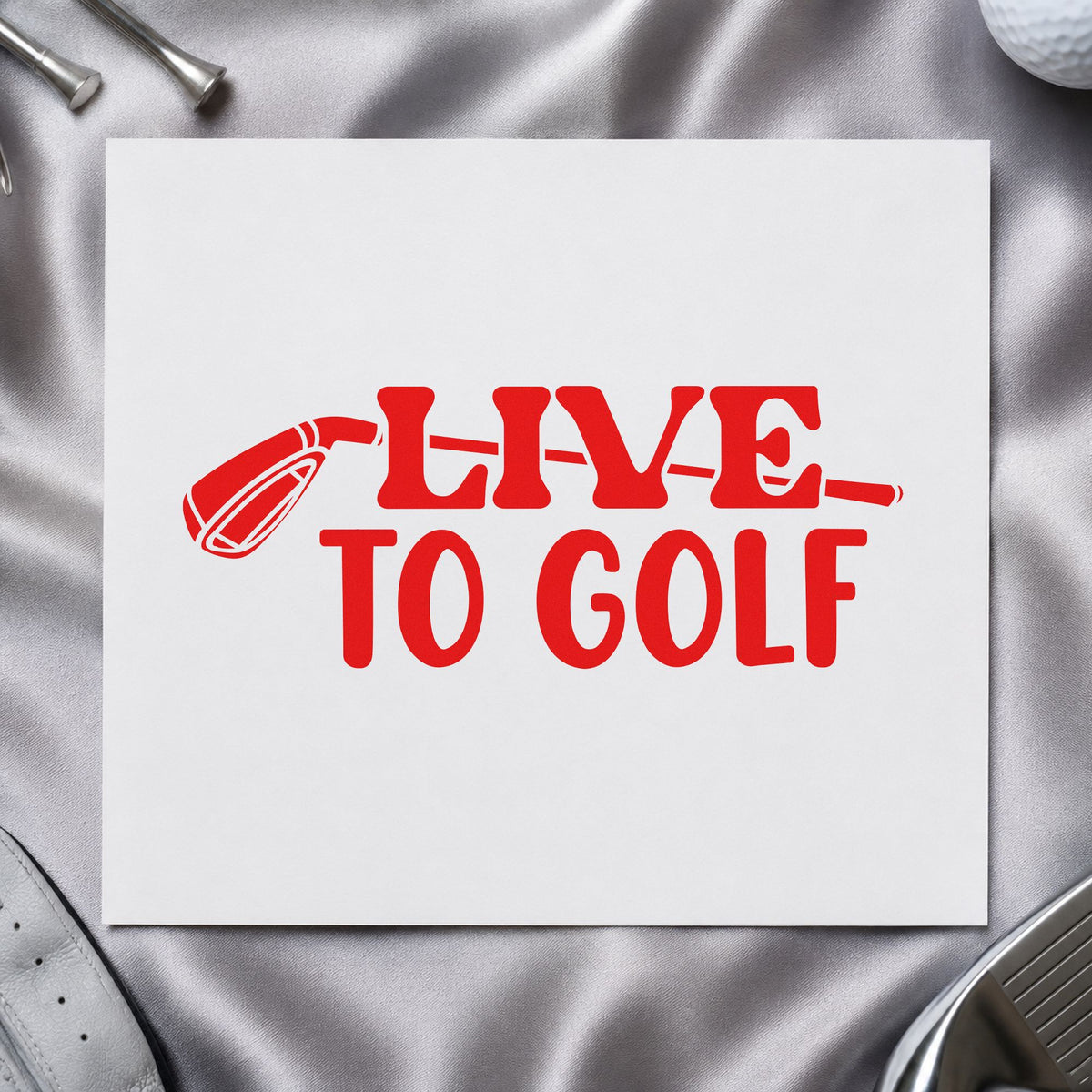 Live To Golf Club rubber stamp shown in red ink, stamped for projects such as bin travel labels.