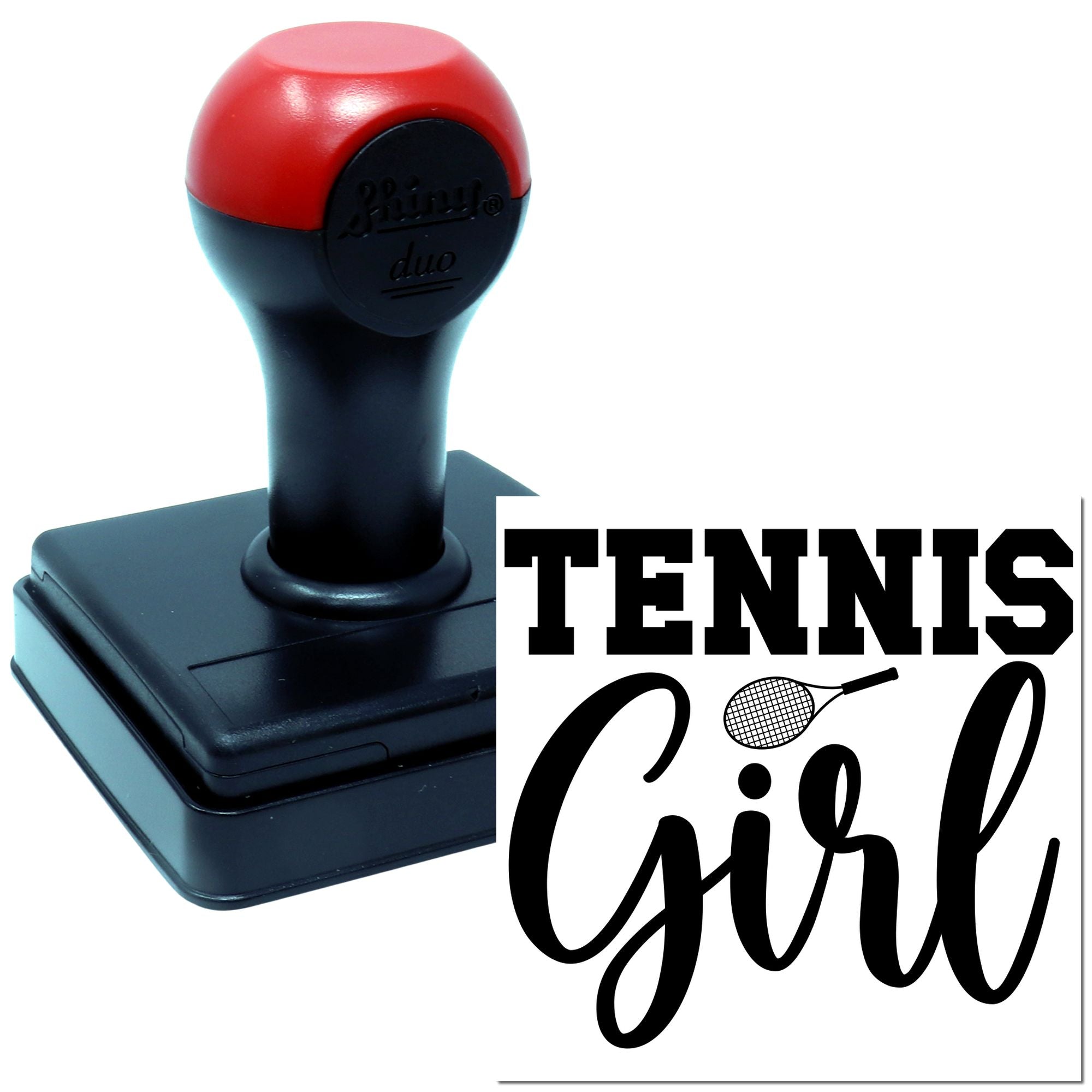 Duo Bold Tennis Girl Racket Script Hand Stamp