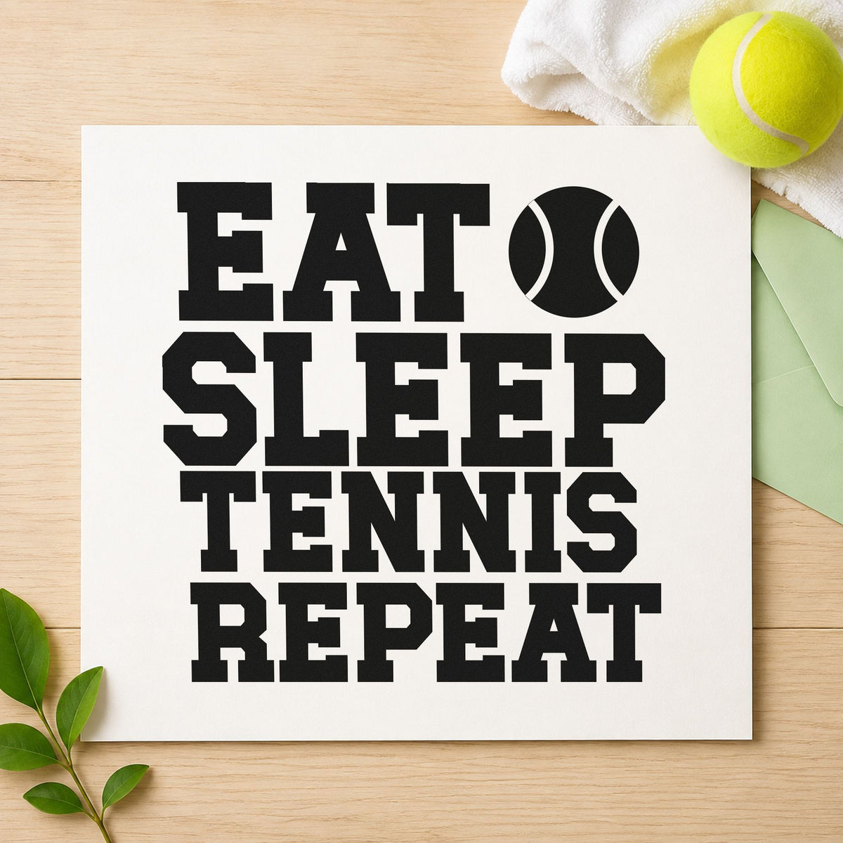 Eat Sleep Tennis Repeat rubber stamp printed in black ink, ready for station rota sheet and similar paper crafts.