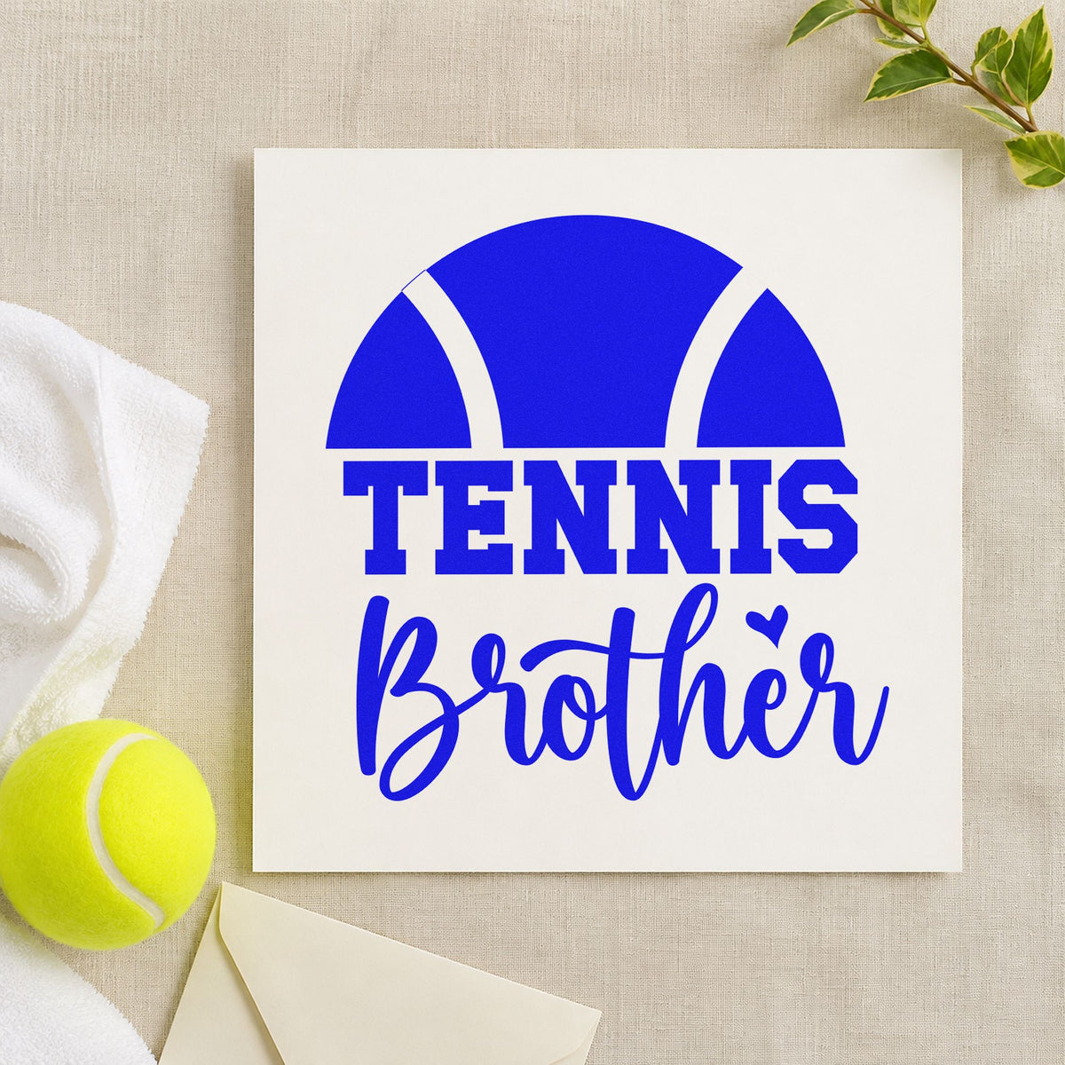 Tennis Brother Half Ball craft stamp in blue ink on cardstock, an easy option for ball kid tee printing.