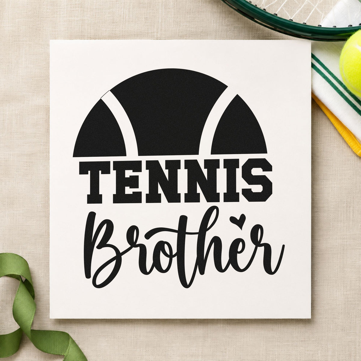 Tennis Brother Half Ball rubber stamp printed in black ink, ready for half ball heart cards and similar paper crafts.