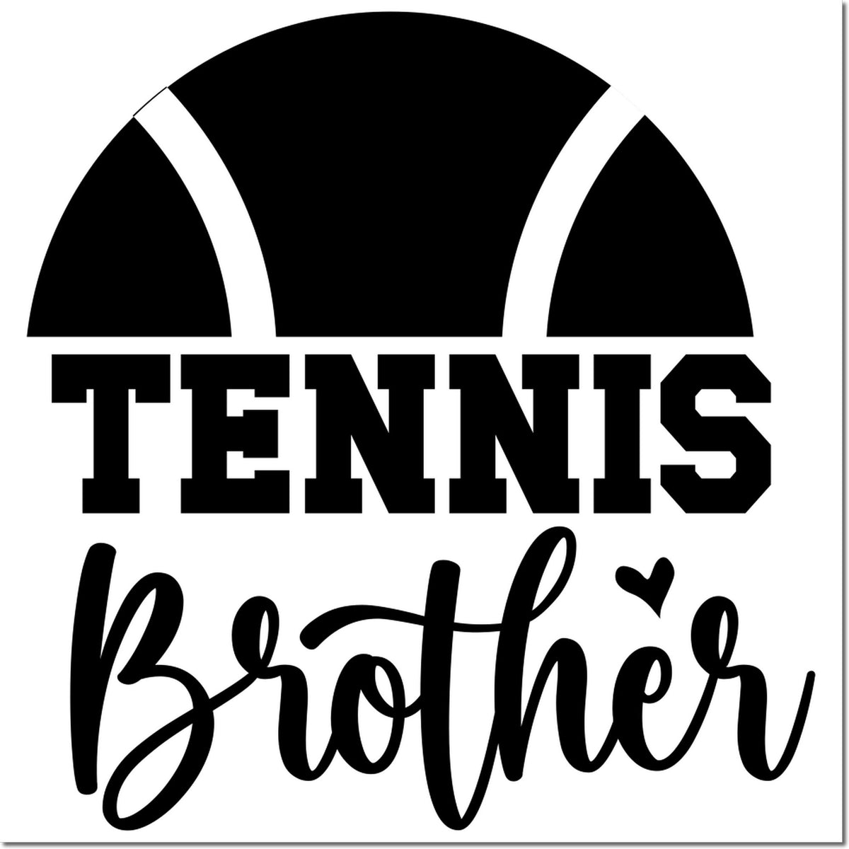 Black tennis-themed stamp and seal design with ball graphic and TENNIS Brother text in bold and script on white.