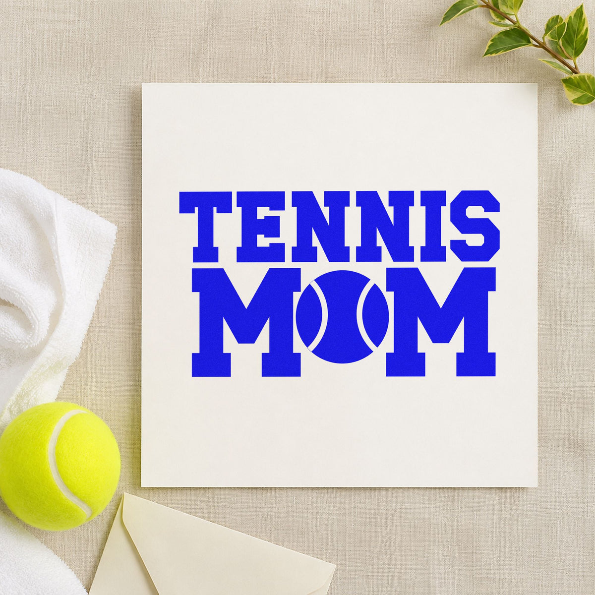 Tennis Mom Ball Letter craft stamp in blue ink on cardstock, an easy option for seat cover printing.