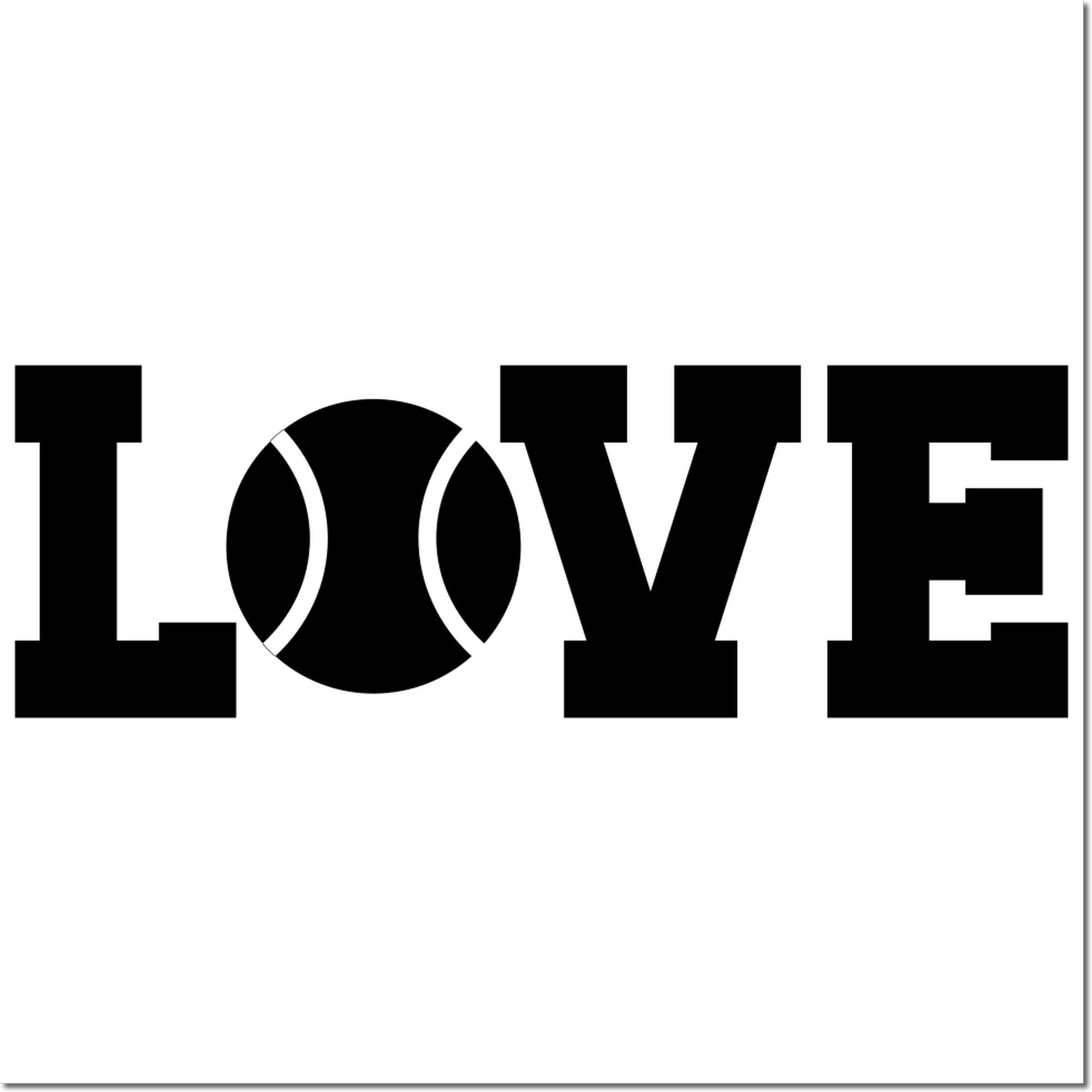 Black LOVE stamp-seal design with a heart-shaped O on a white background.