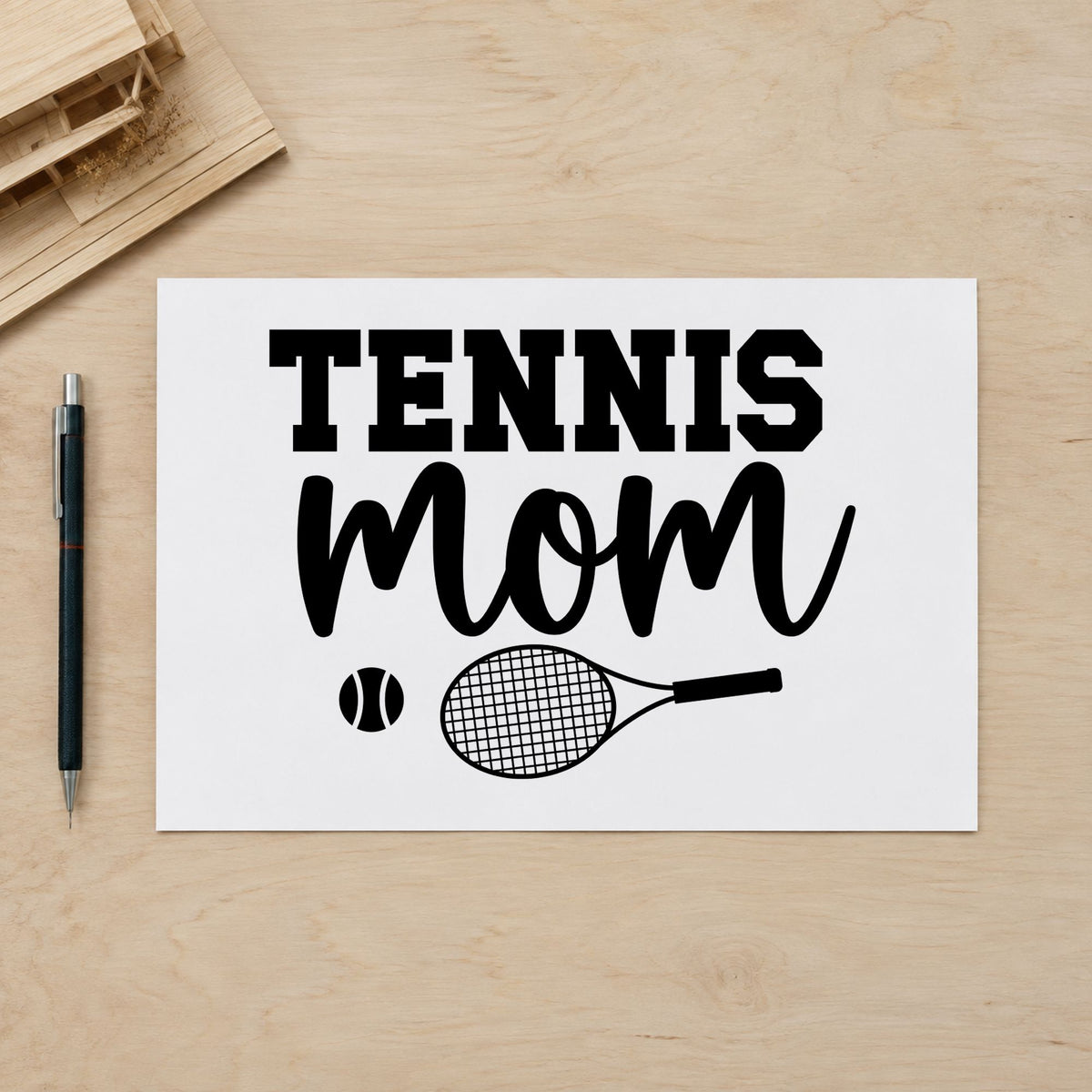 Tennis Mom Racket Ball rubber stamp printed in black ink, ready for snack rota sheet and similar paper crafts.
