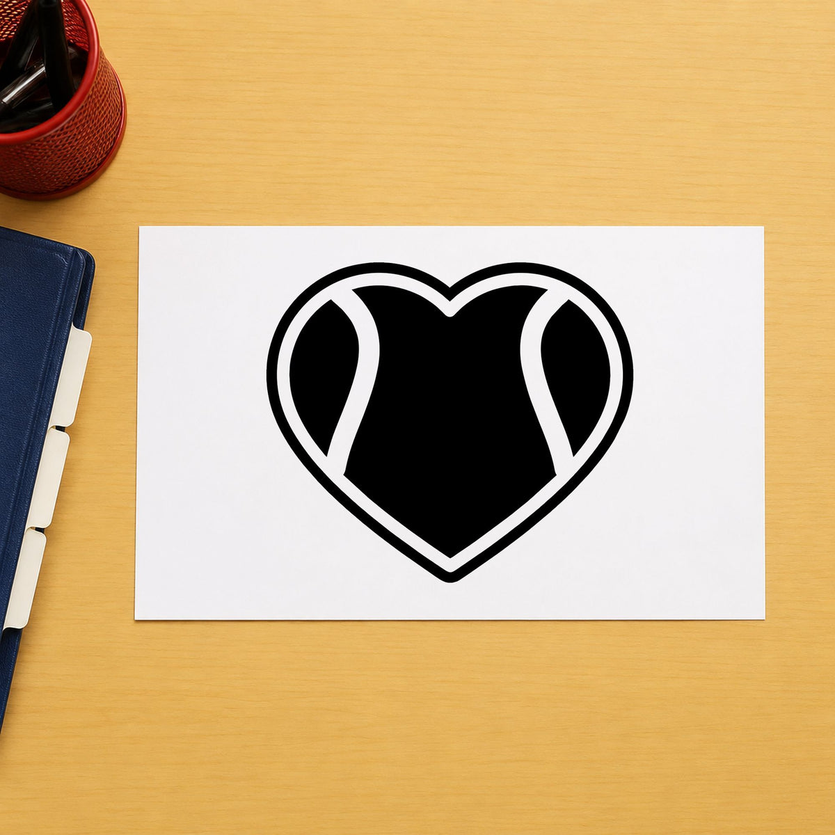 Tennis Ball Heart Outline rubber stamp printed in black ink, ready for entry track sheet and similar paper crafts.