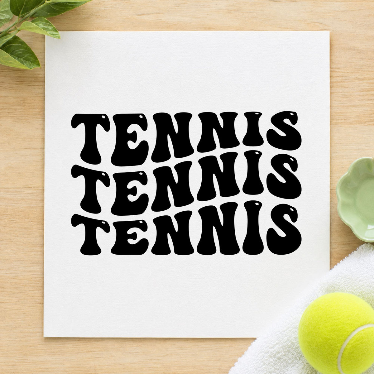 Repeated Wavy Tennis Lettering rubber stamp printed in black ink, ready for stock order sheet and similar paper crafts.