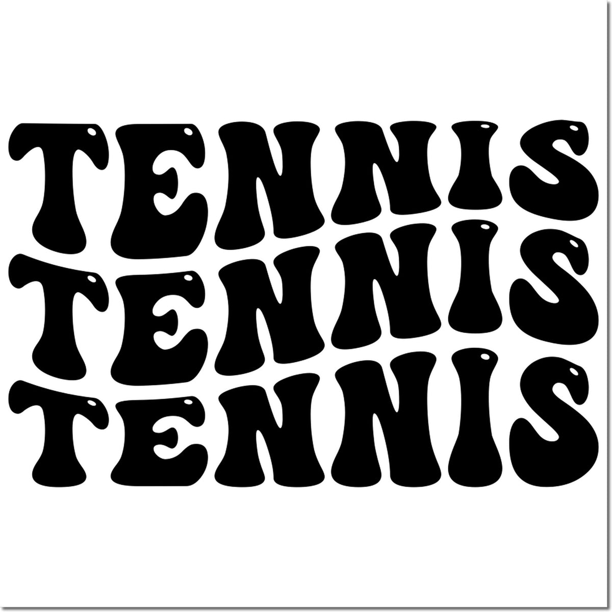Black TENNIS stamp and seal design in bold retro lettering on a white background