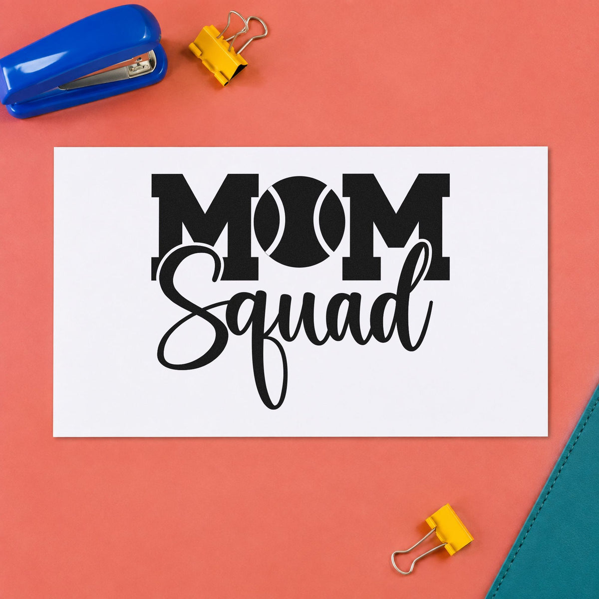 Tennis Mom Squad Lettering rubber stamp printed in black ink, ready for seat plan sheet and similar paper crafts.