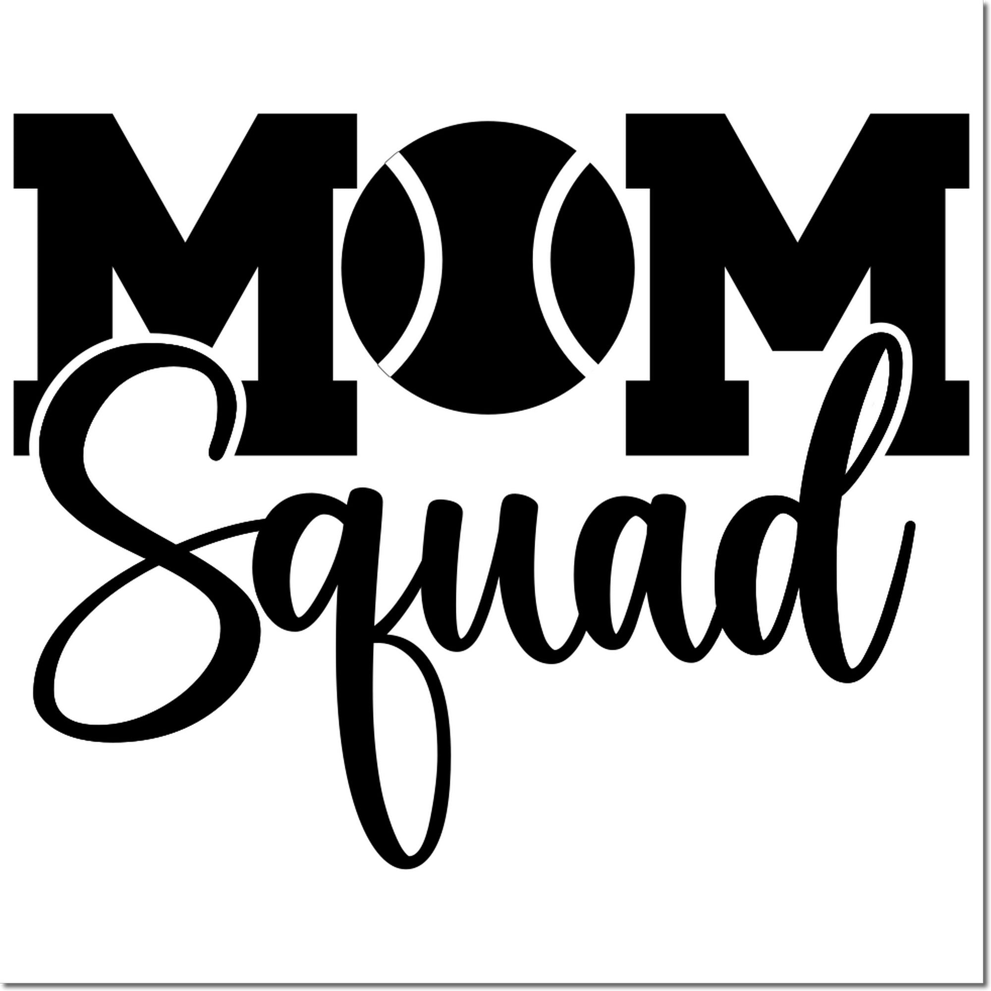 Black MOM Squad stamp seal design with bold block letters and script text on a white background.