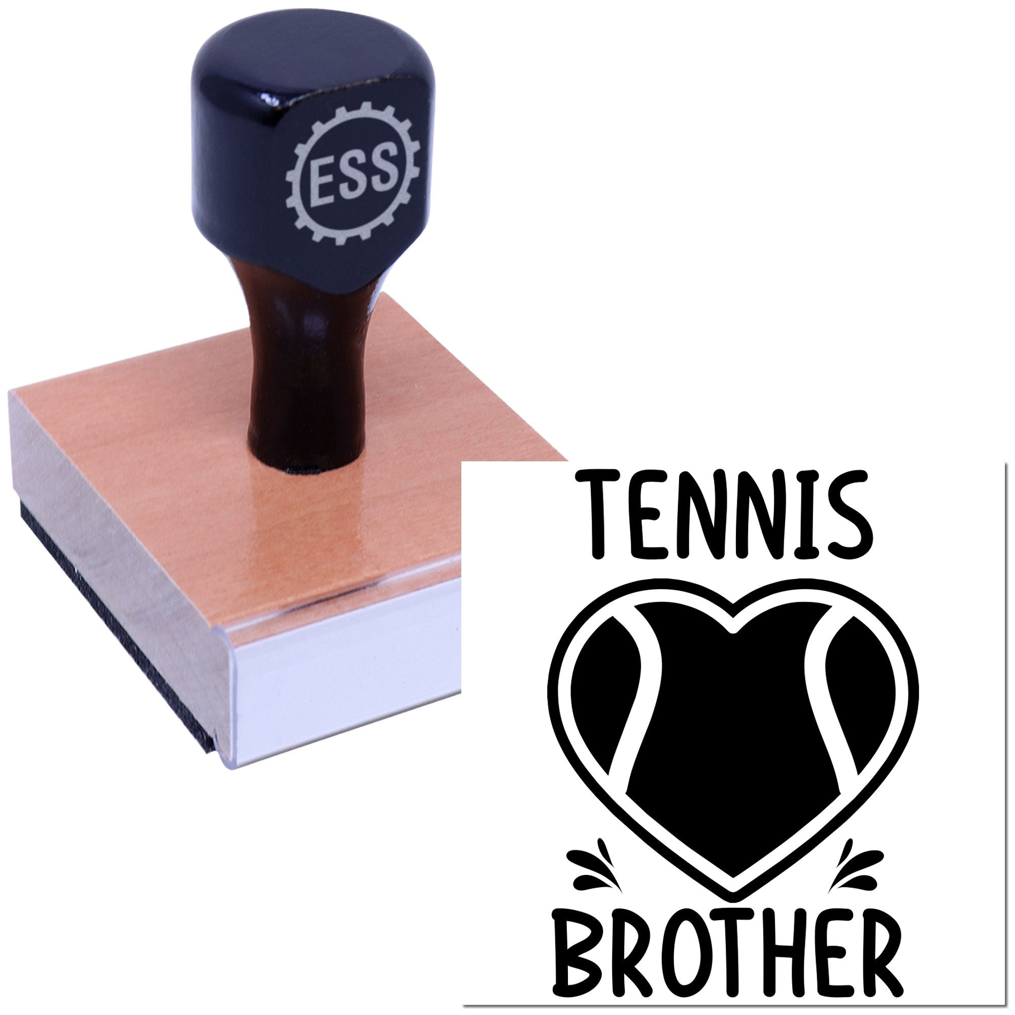 Black custom stamp and seal with pink rubber base, showing a tennis brother logo and text.