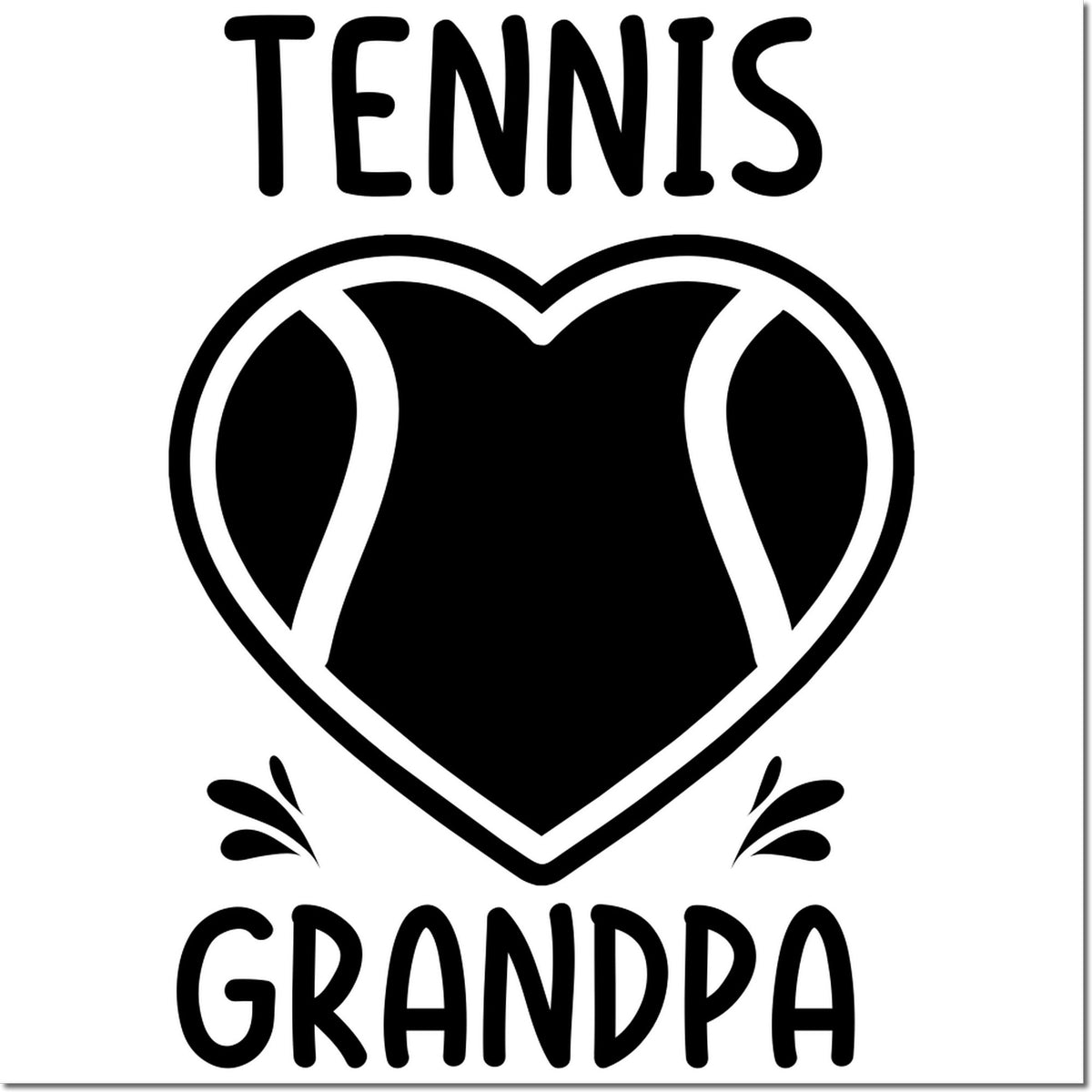 Black tennis ball heart seal with TENNIS above and GRANDPA below, a custom stamp design on white background.