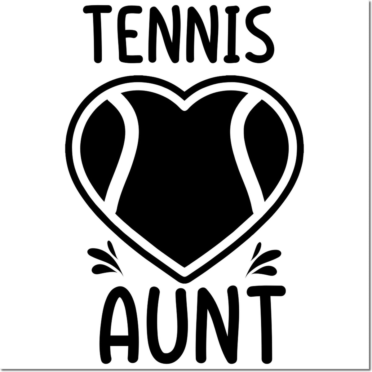 Black tennis aunt stamp seal with a heart-shaped tennis ball icon and bold black text on a white background.