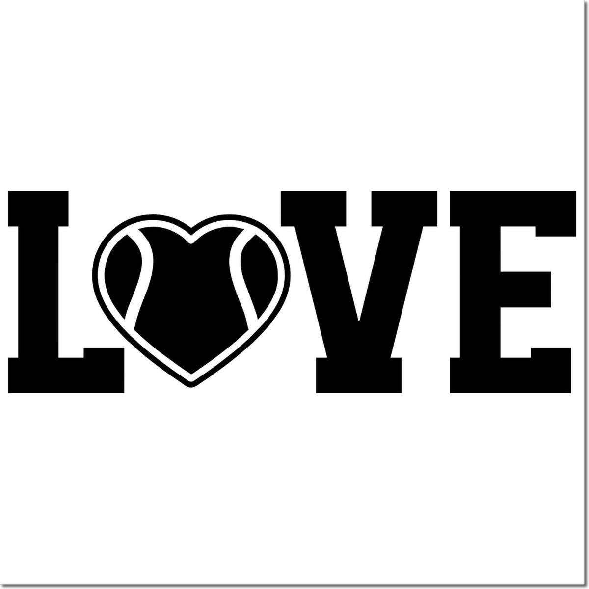Black LOVE stamp and seal design with a heart-shaped O in bold black on a white background.