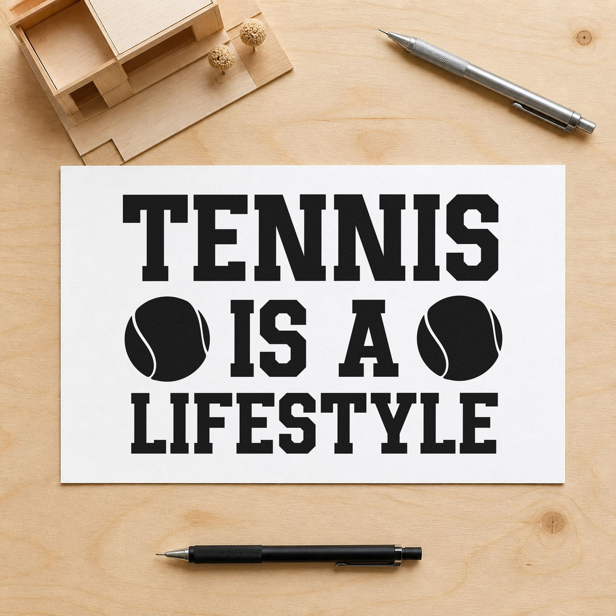 Tennis Is A Lifestyle rubber stamp printed in black ink, ready for group slot sheet and similar paper crafts.