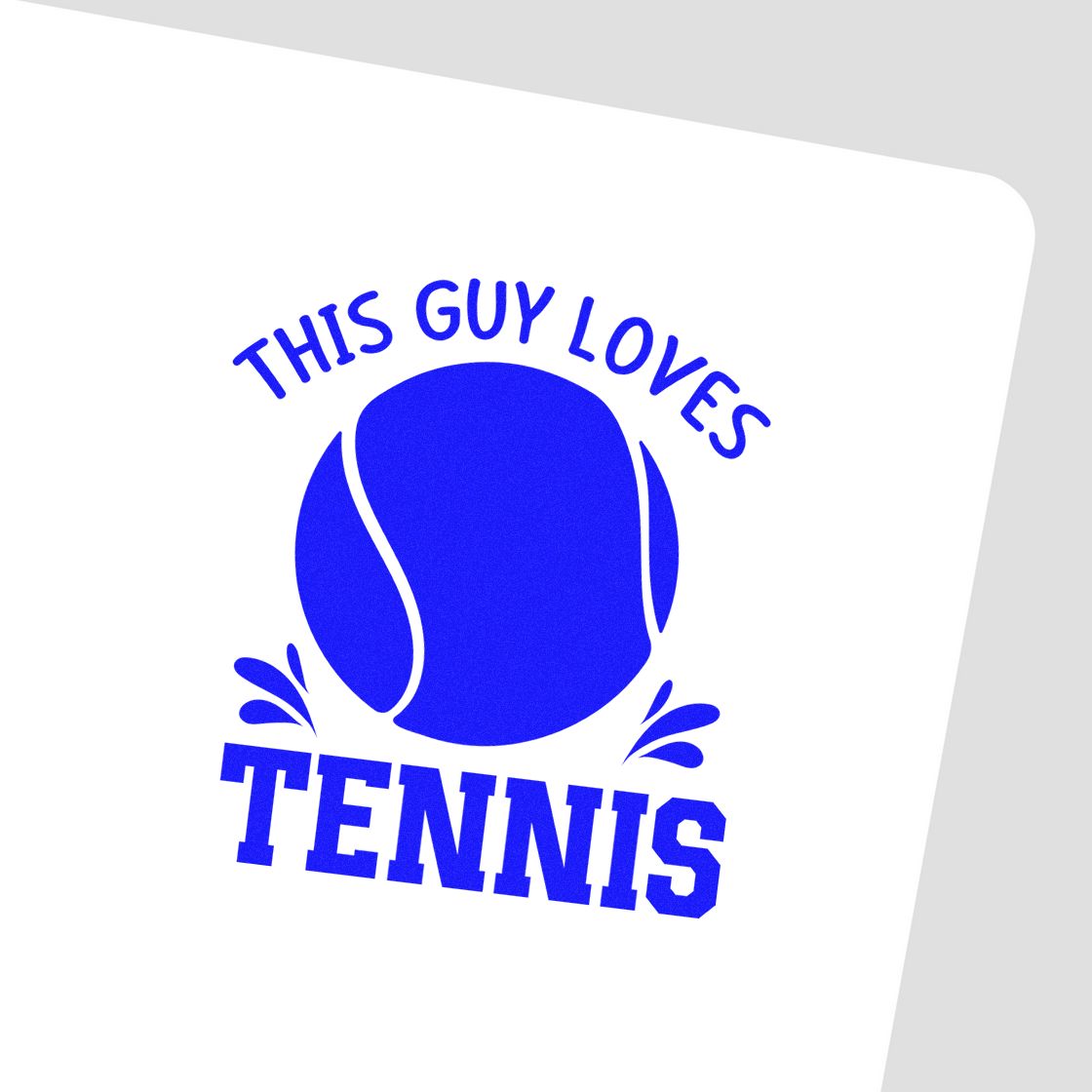 Blue tennis ball stamp and seal design with This Guy Loves Tennis text on a white background.