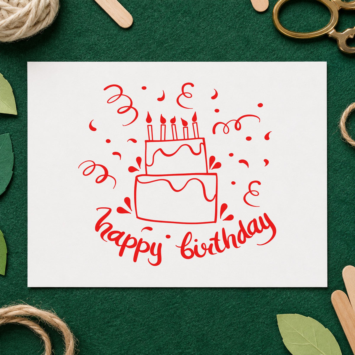 Birthday Tiered Candle Cake craft stamp imprint in red ink on a handmade project, one idea being advice slip cards.