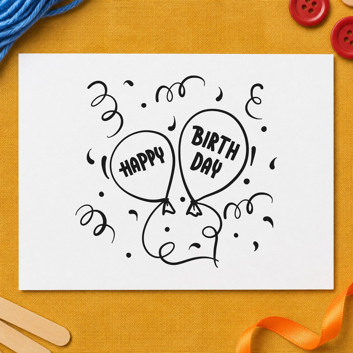 Happy Birthday Balloon Pair rubber stamp printed in black ink, ready for two balloon cards and similar paper crafts.