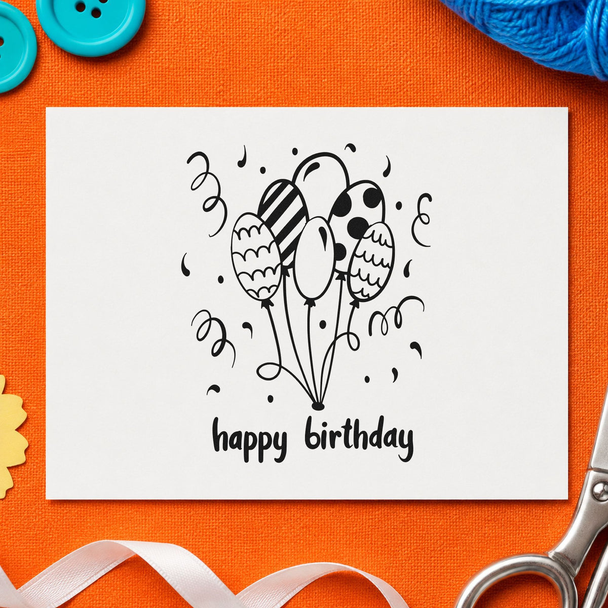 Birthday Patterned Balloon Bouquet craft stamp in black ink on cardstock, an easy option for surprise album page.