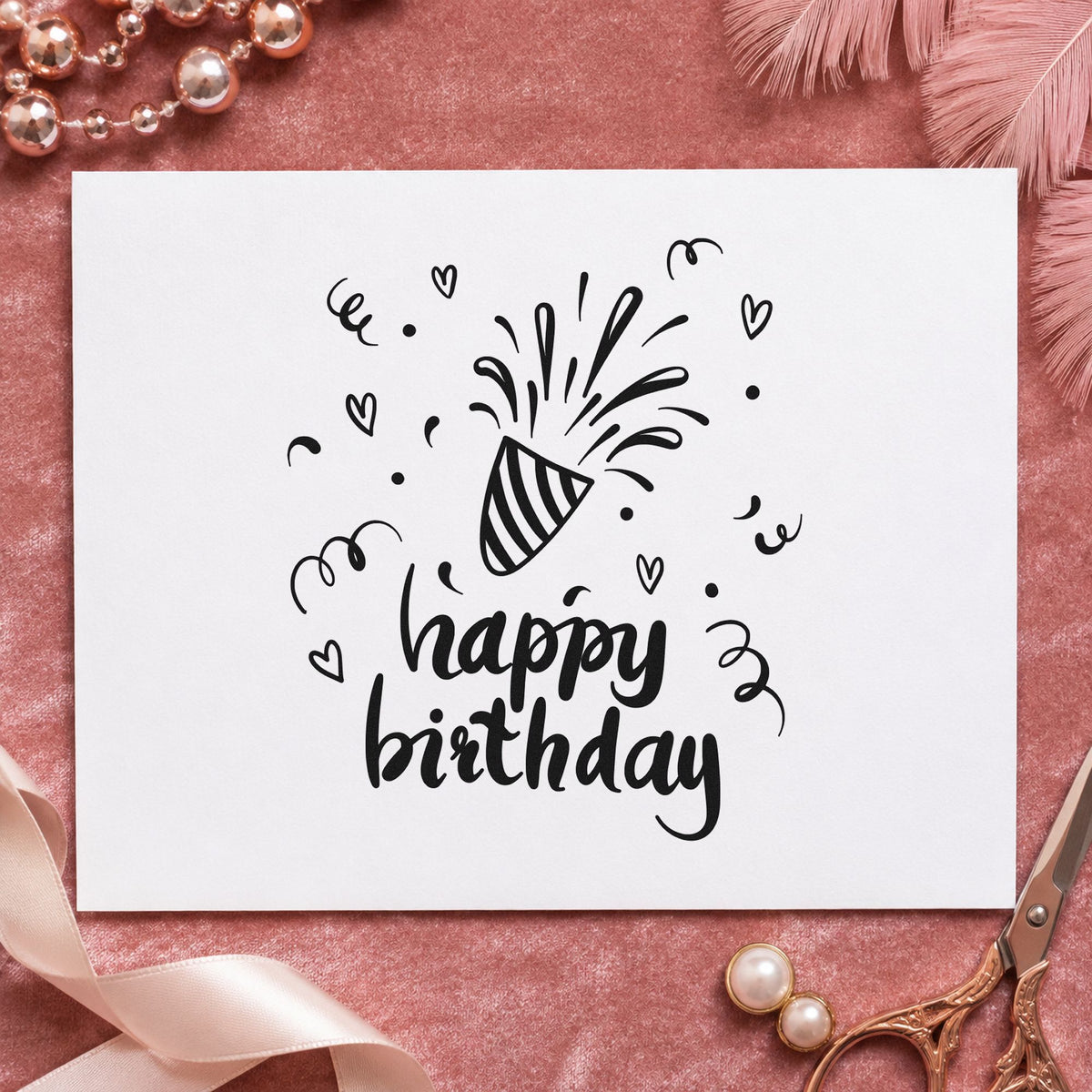 Birthday Bursting Party Popper rubber stamp printed in black ink, ready for two plan sheet and similar paper crafts.