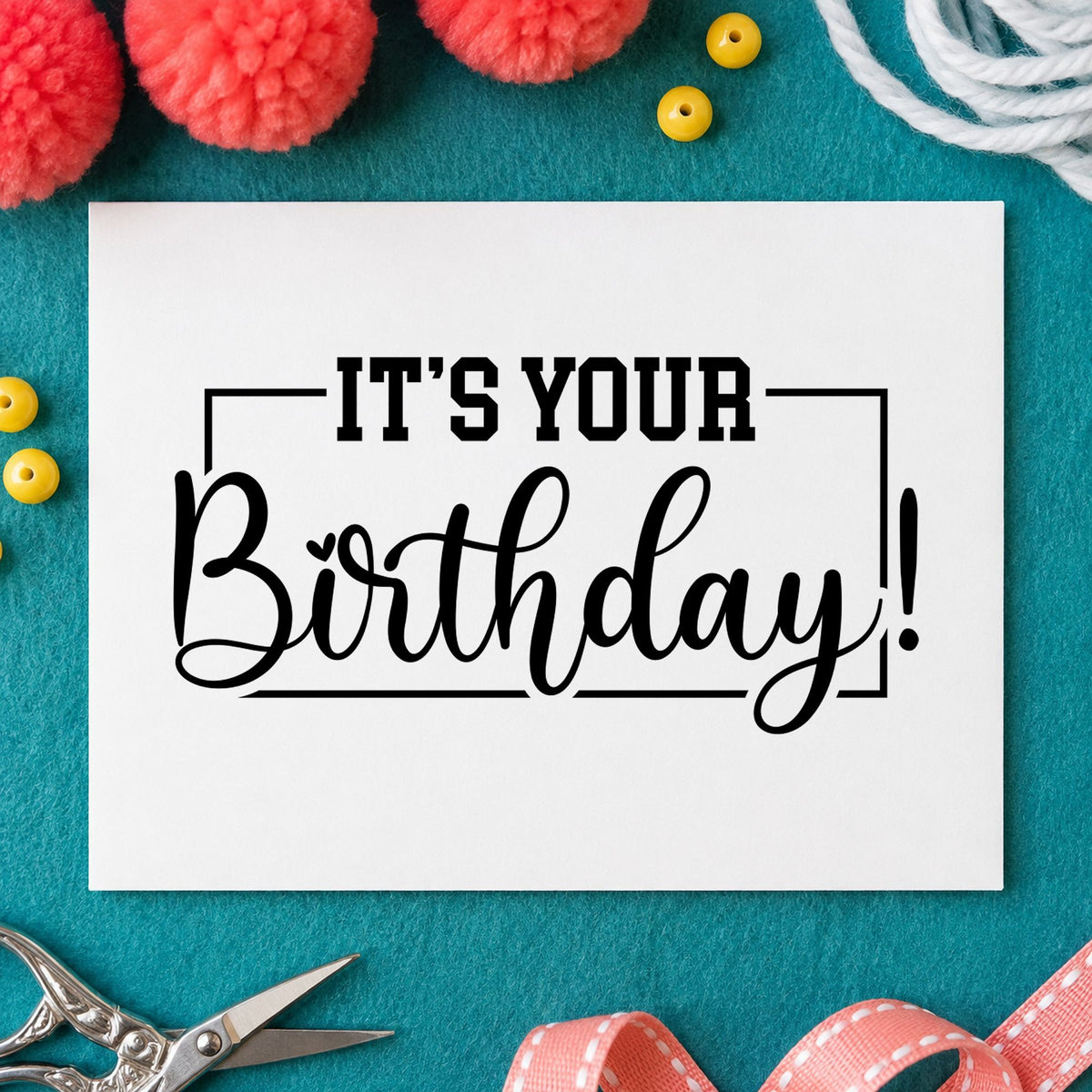 It Is Your Birthday craft stamp imprint in black ink on a handmade project, one idea being free treat gift tags.
