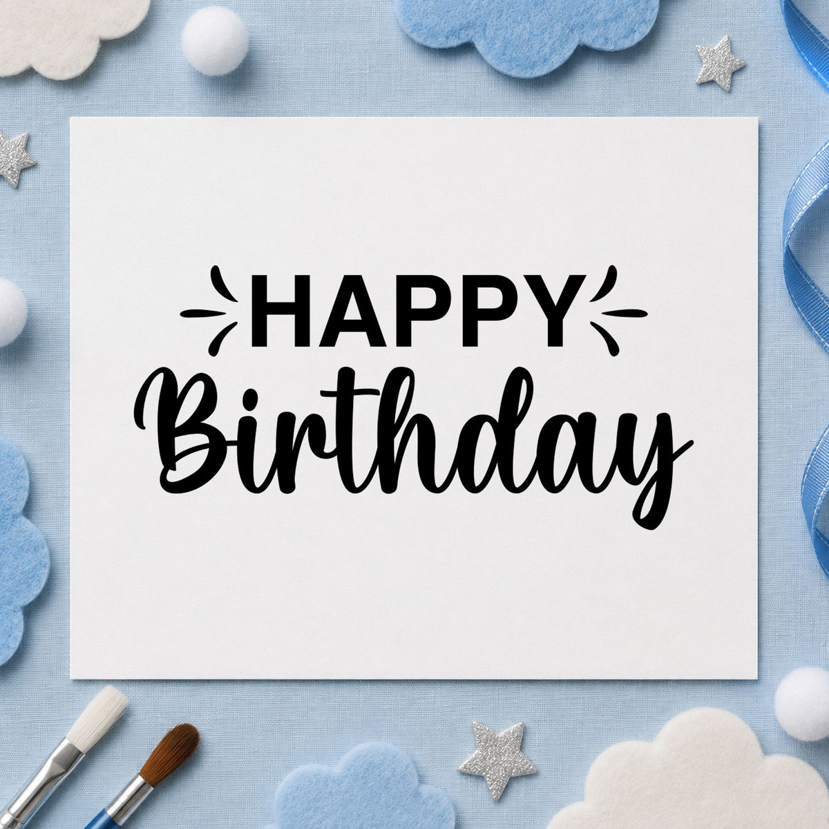 Happy Birthday Accent Script craft stamp imprint in black ink on a handmade project, one idea being member treat tags.