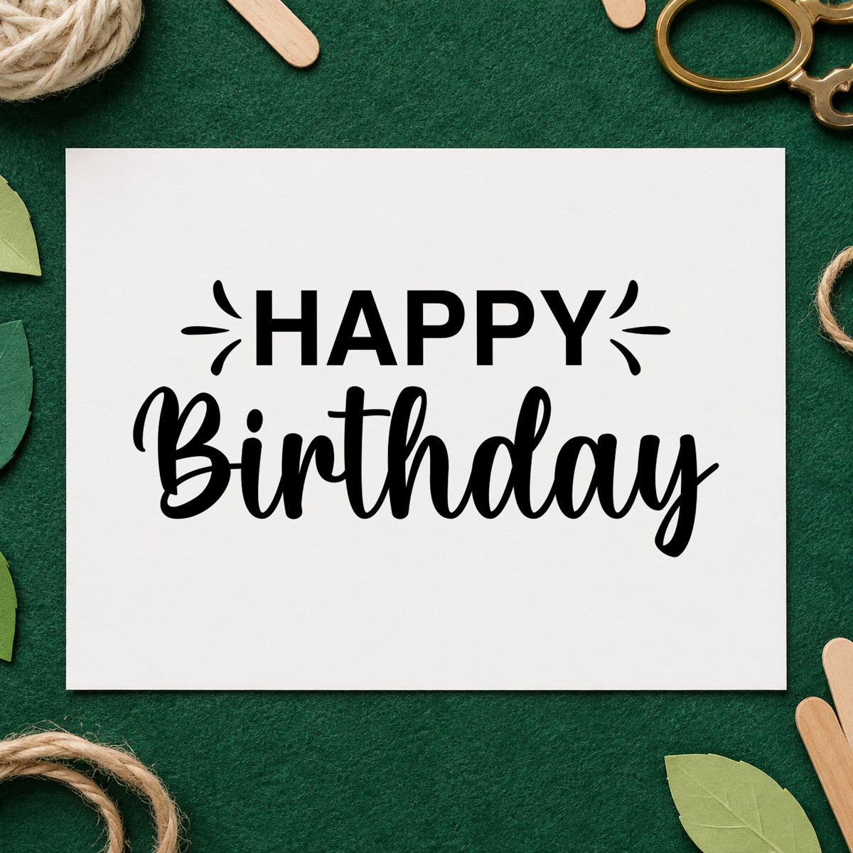 Happy Birthday Accent Script rubber stamp printed in black ink, ready for birthday board sheet and similar paper crafts.