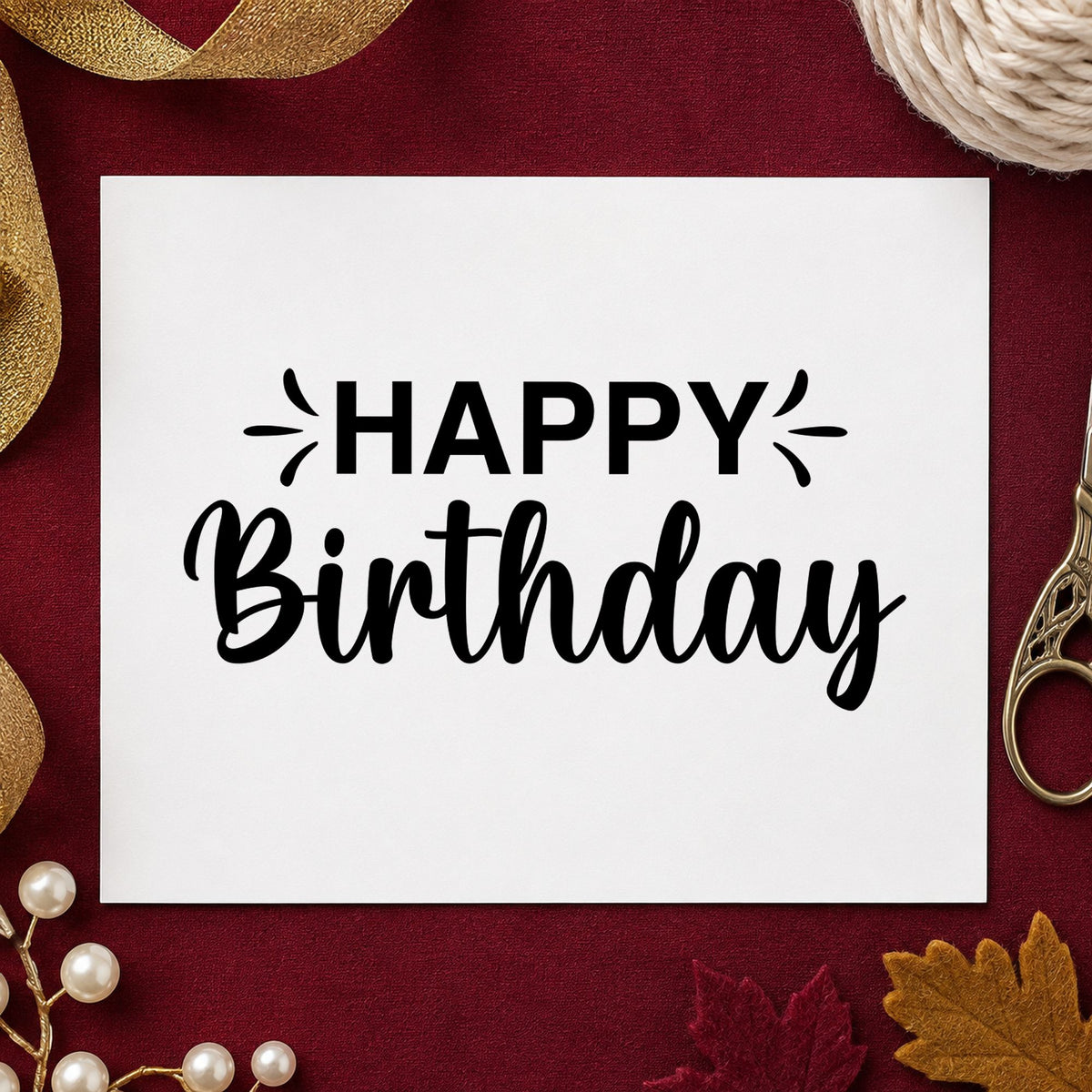 Happy Birthday Accent Script rubber stamp printed in black ink, ready for radiating stroke cards and similar paper crafts.