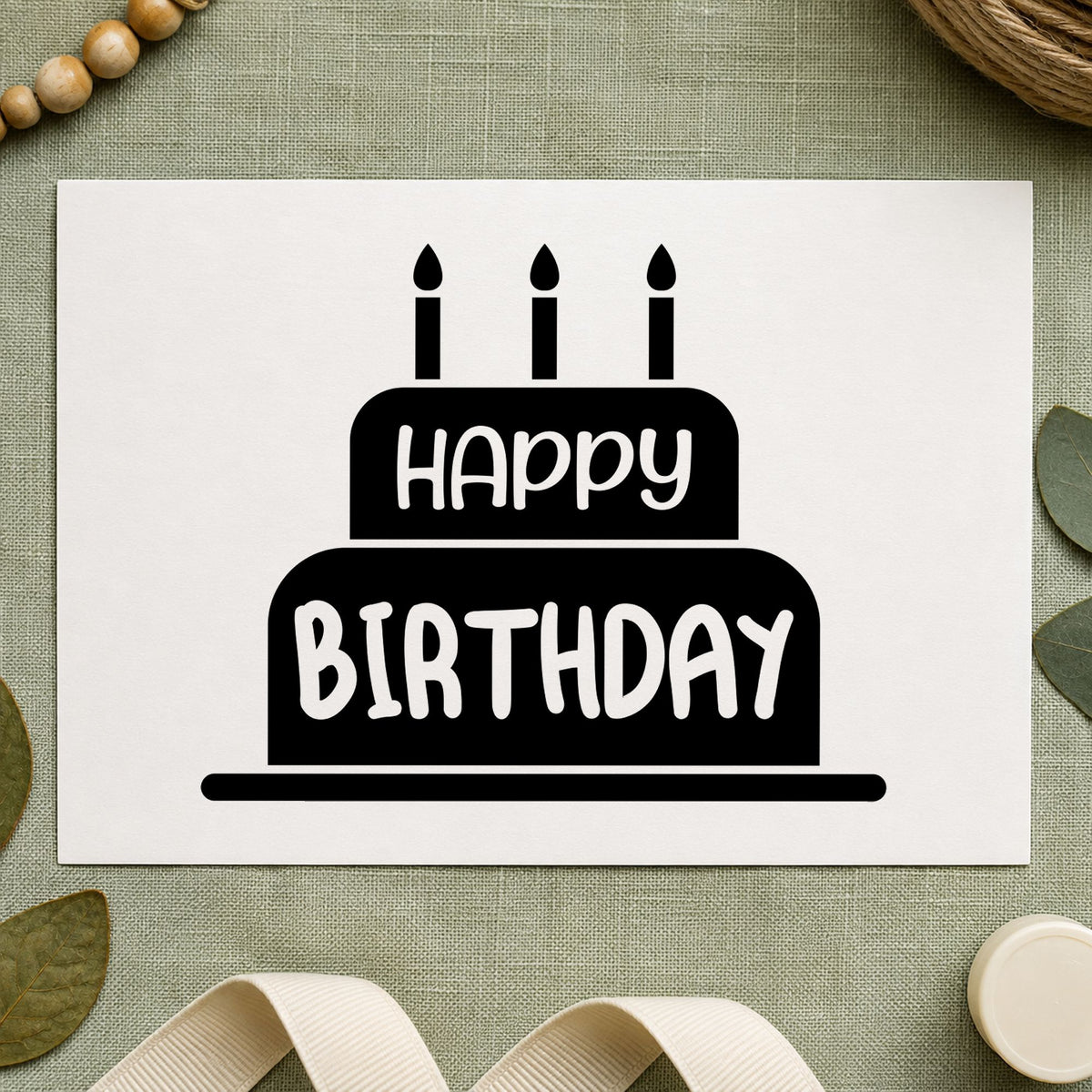 Happy Birthday Candle Cake rubber stamp printed in black ink, ready for order build sheet and similar paper crafts.