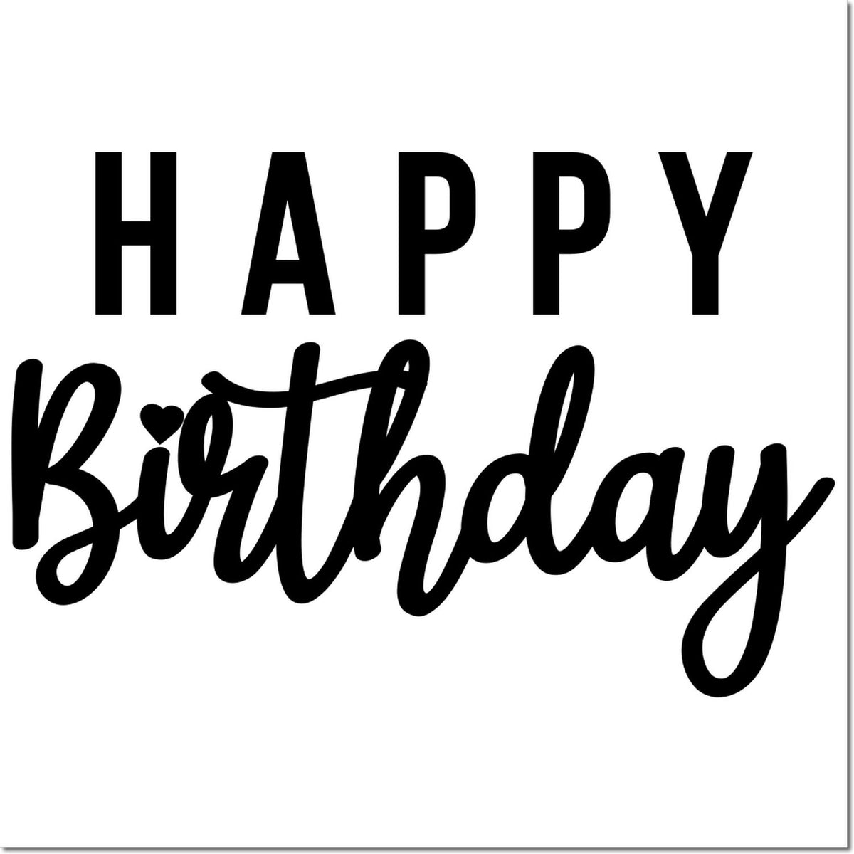 Black Happy Birthday stamp and seal design with bold uppercase and script lettering on white background