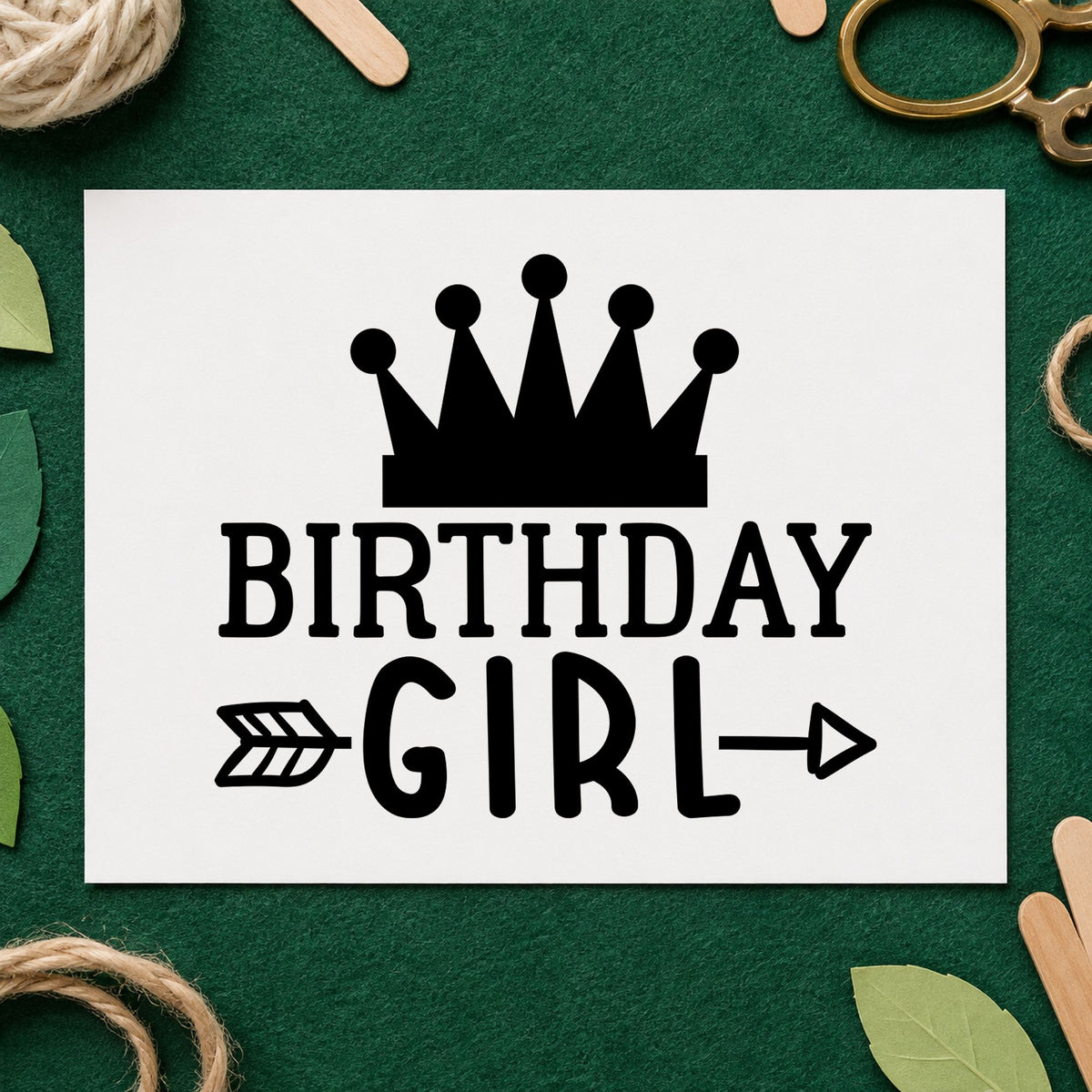 Birthday Girl Crown Arrow craft stamp in black ink on cardstock, an easy option for daughter album page.