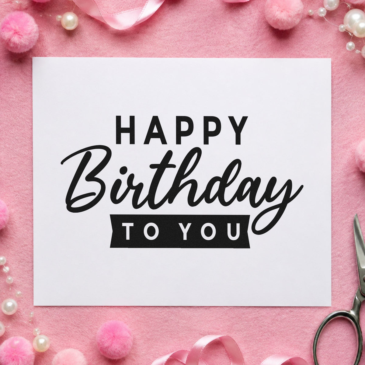 Happy Birthday To You rubber stamp printed in black ink, ready for route plan sheet and similar paper crafts.