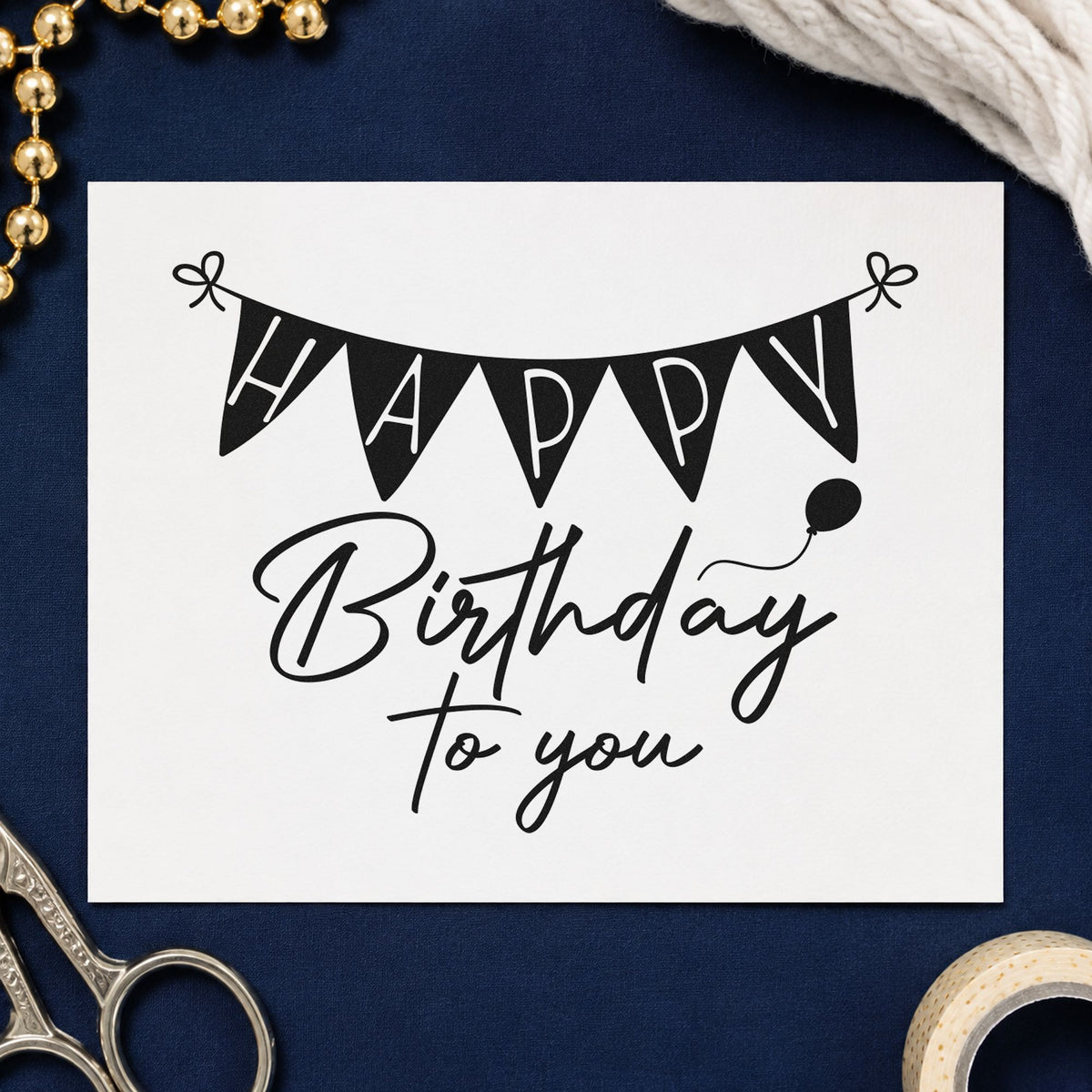 Birthday To You Bunting rubber stamp printed in black ink, ready for birthday chart sheet and similar paper crafts.