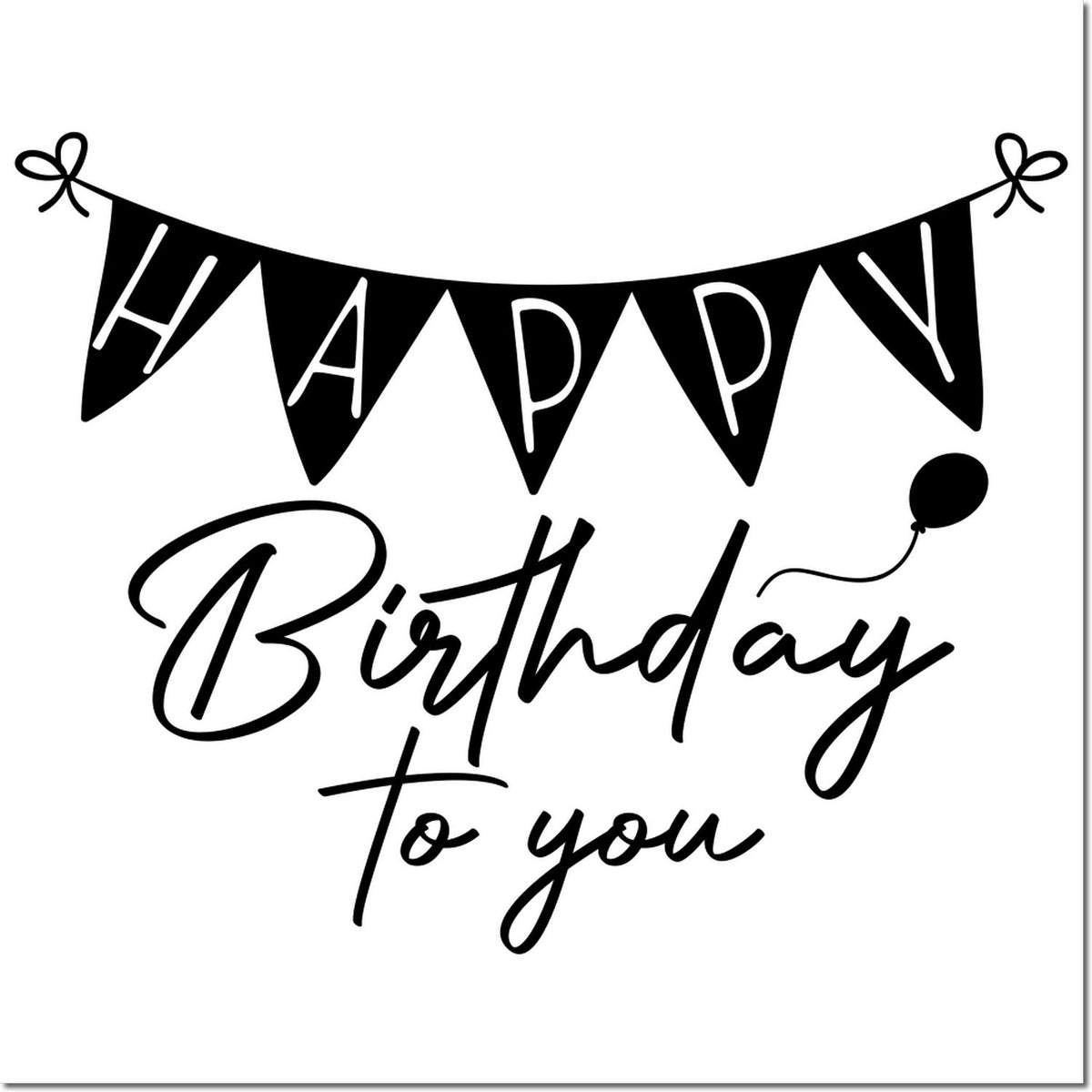 Black Happy Birthday to you bunting stamp/seal design with balloon on white background