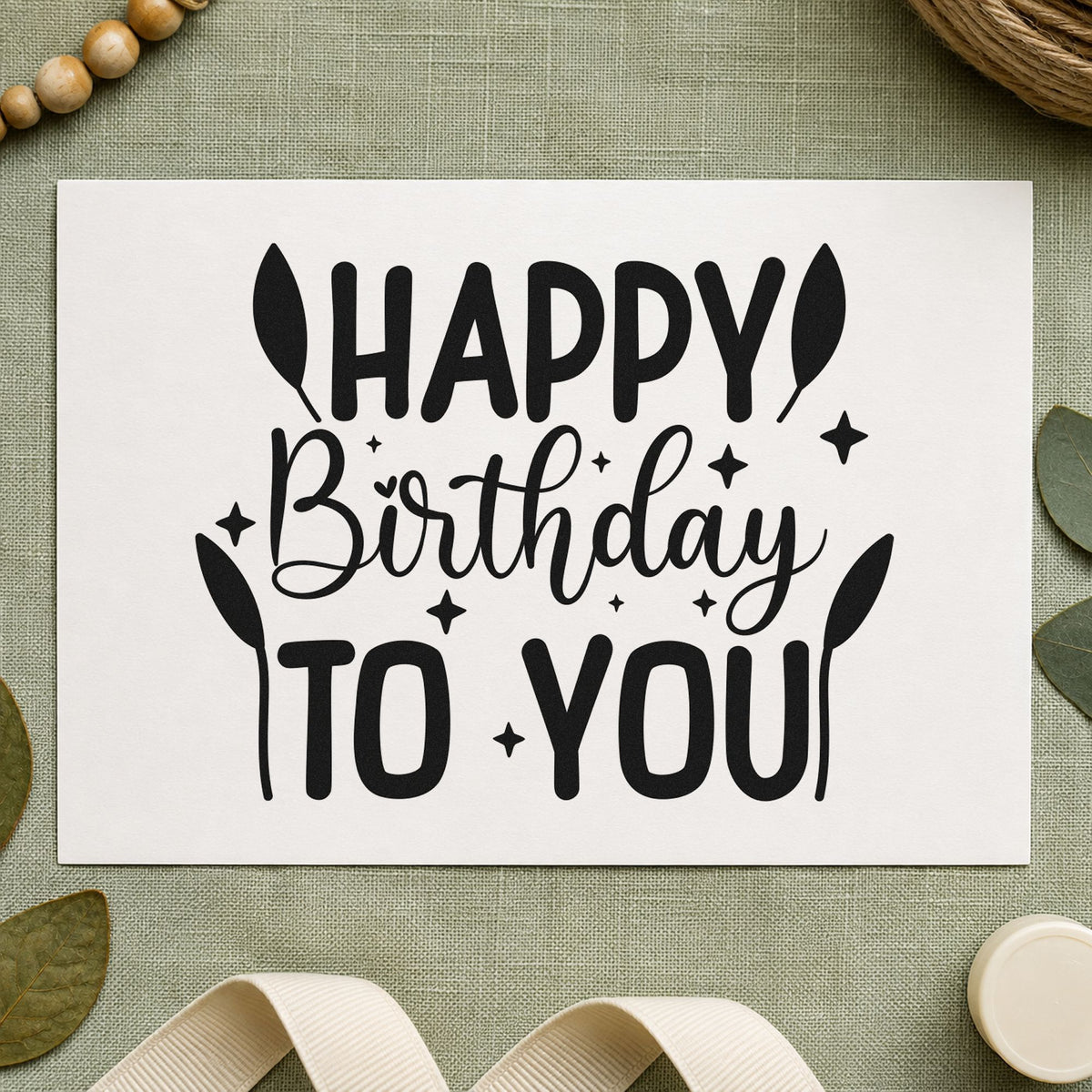 Happy Birthday To You craft stamp in black ink on cardstock, an easy option for screen album page.