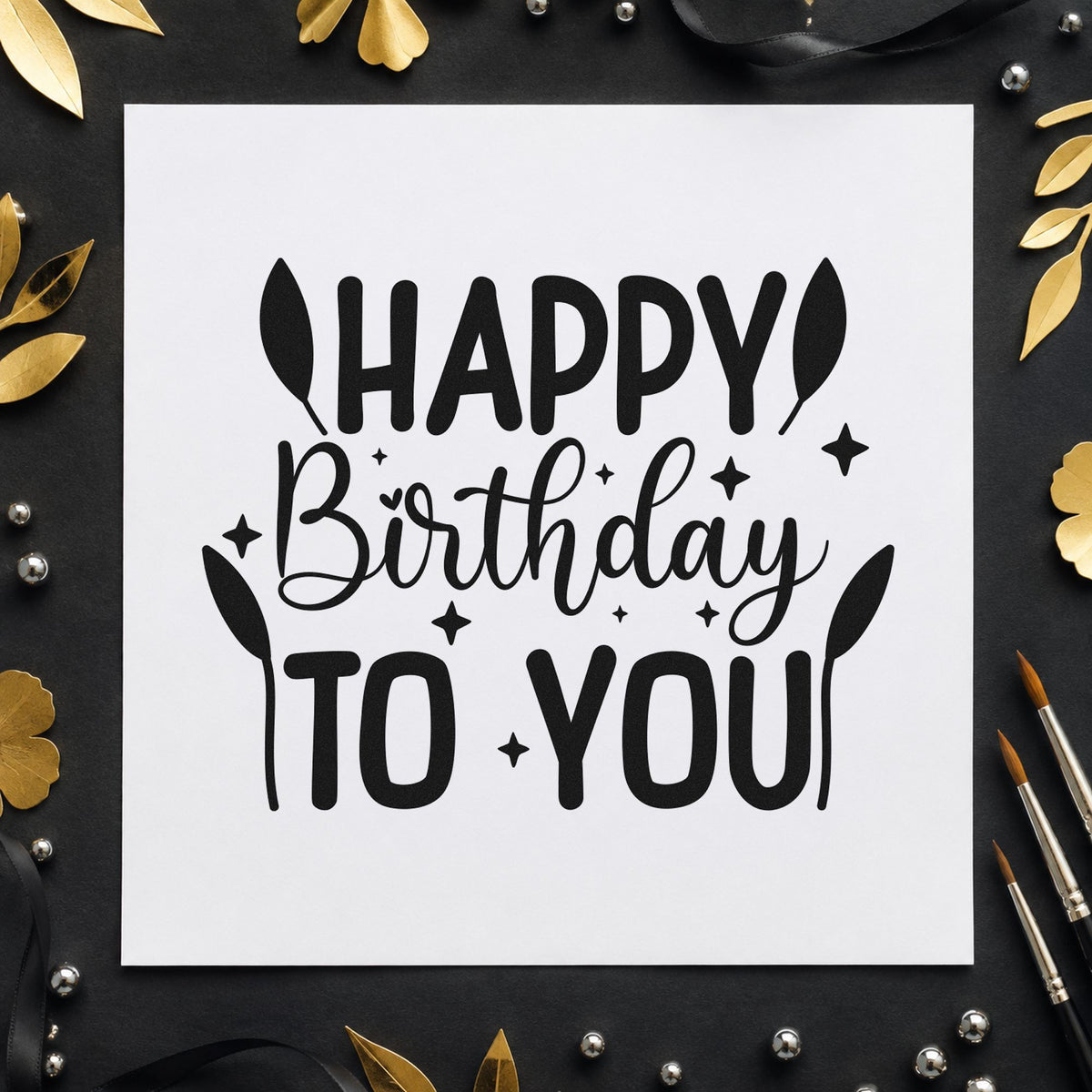 Happy Birthday To You rubber stamp printed in black ink, ready for call time sheet and similar paper crafts.
