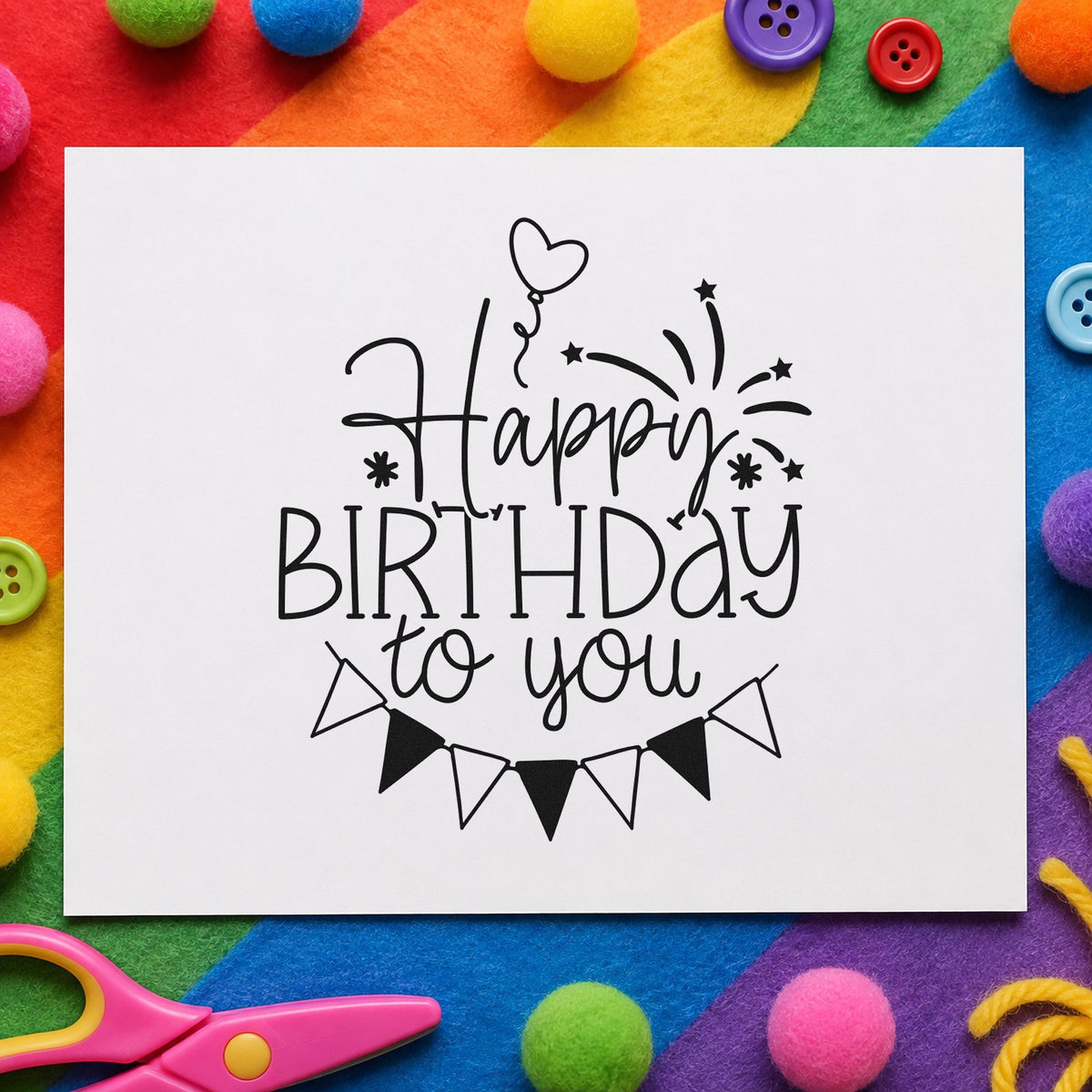 Birthday To You Fireworks craft stamp imprint in black ink on a handmade project, one idea being posted gift tags.