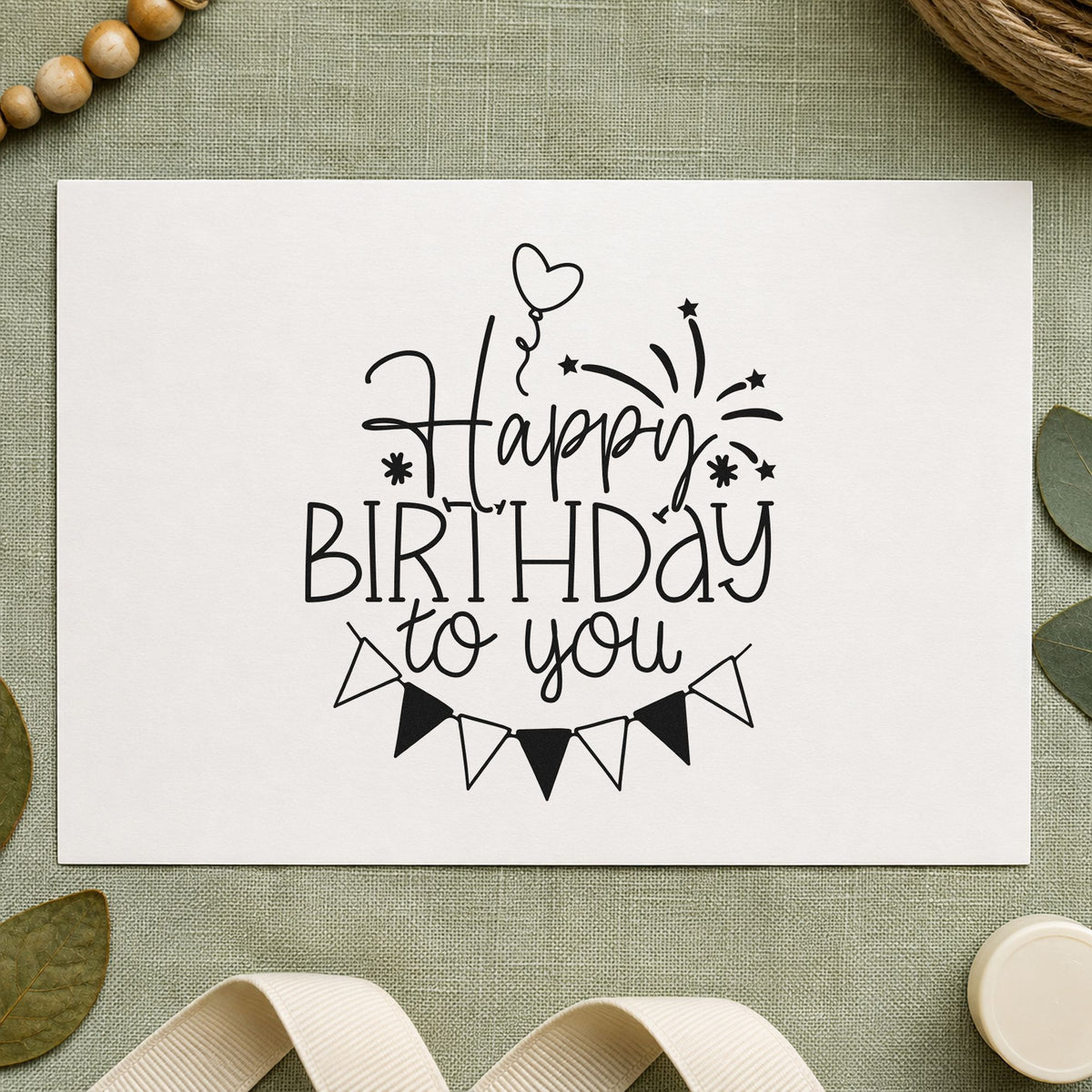 Birthday To You Fireworks rubber stamp printed in black ink, ready for mailing date sheet and similar paper crafts.