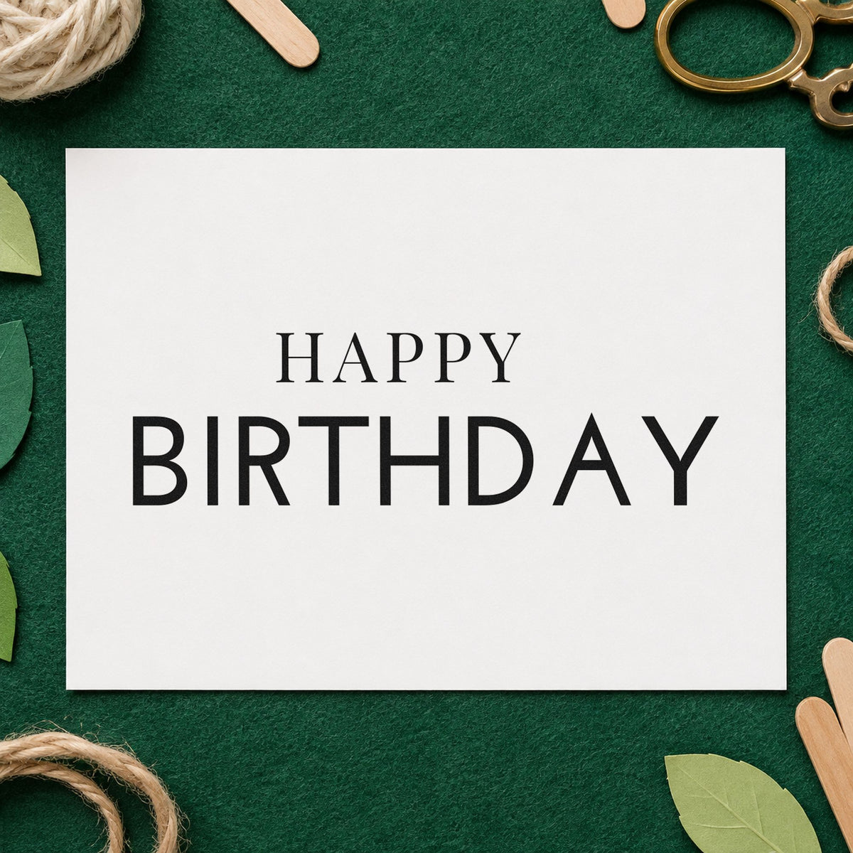 Simple Happy Birthday Capitals craft stamp in black ink on cardstock, an easy option for dinner album page.
