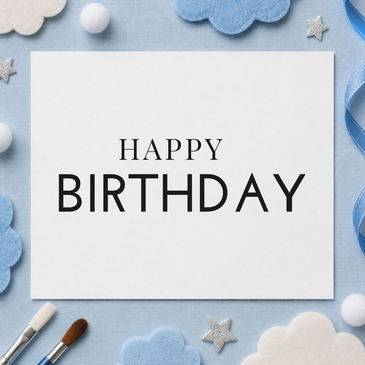 Simple Happy Birthday Capitals rubber stamp printed in black ink, ready for plain capital cards and similar paper crafts.